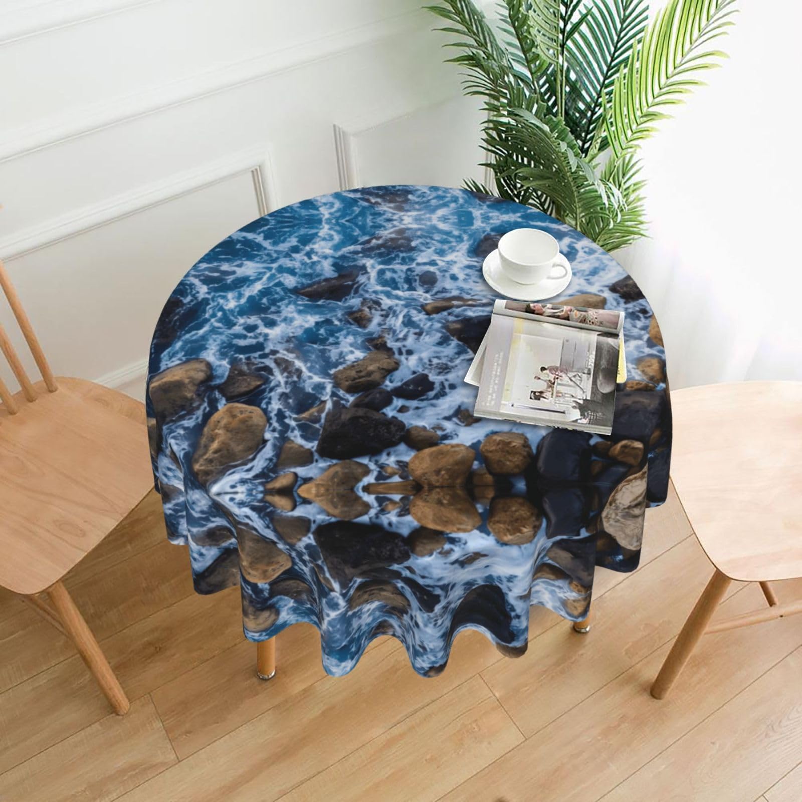 ZHAOUR Sea Stones Print Round Washable Tablecloth – Table Cover