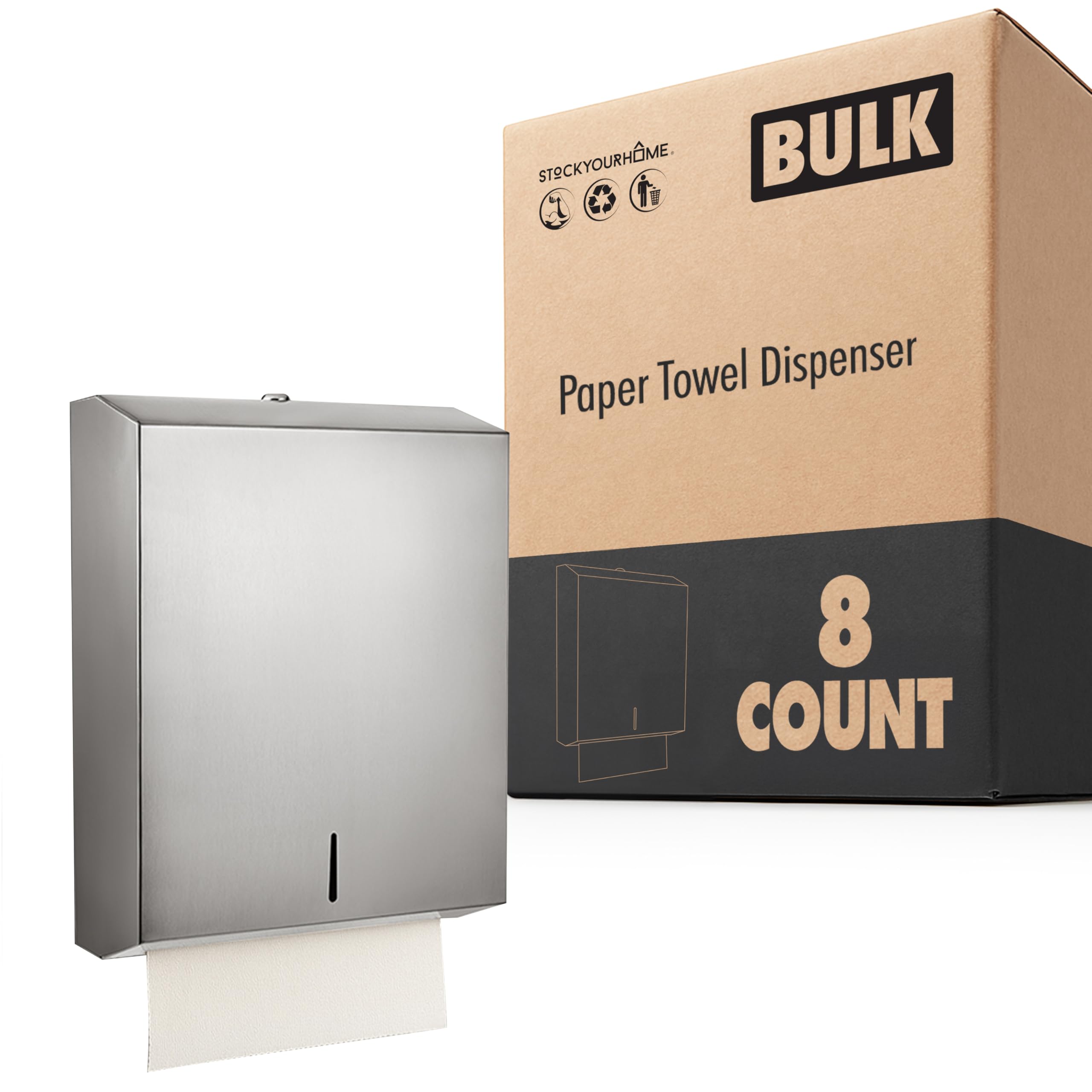 Wall Mount Paper Towel Dispenser 8 Count Large Capacity Stainless Steel Hand Towel Holder Commercial Dispenser Holds 400 Towels by Stock Your Home – Metal, Model SYH-4230-Case