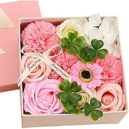 Amazon Kugusa ソープ フラワー 石鹸花 枯れない花 フレグランス ボックス アレンジ メッセージカード付き ピンク スクエア 造花 オンライン通販