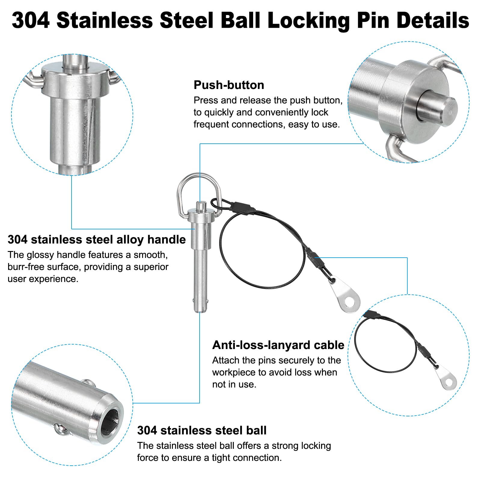 PATIKIL Quick Release Pin 8 x 30mm(5/16" x 1.18") - Image 3