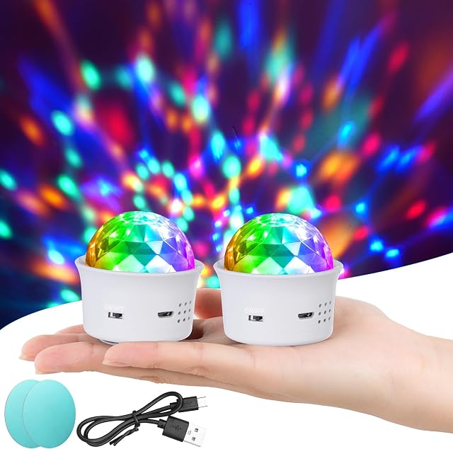 URAQT Disco Lights, Mini Aktywowane Dźwiękiem Oświetlenie Imprezow, 3W RGB Zmiana Kolorów, Przenośne Ladowanie Oświetlenie Sceniczne LED do Spotkań Rodzinnych, Przyjęcia Urodzinowego, Karaoke(2 Szt)