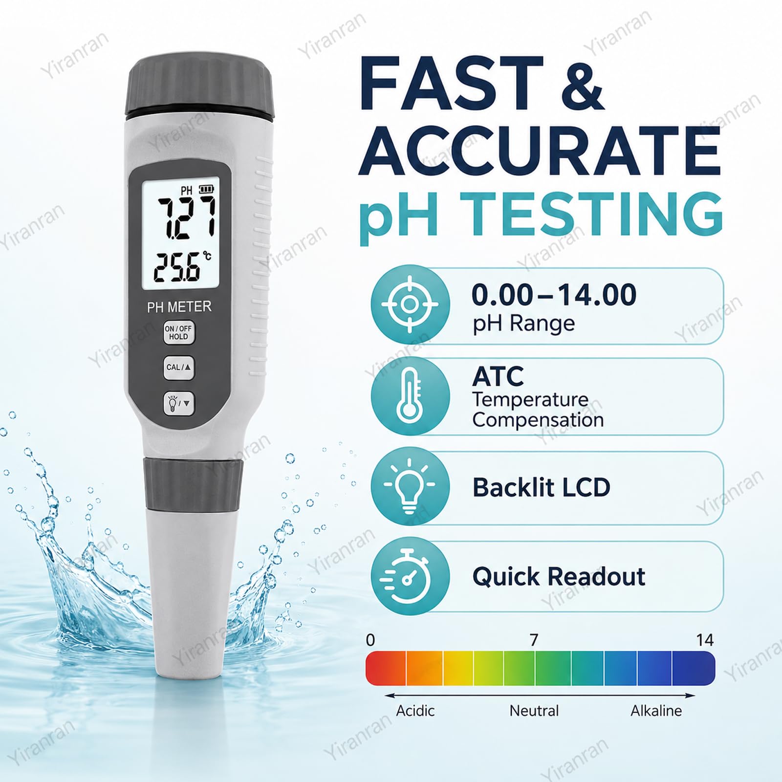 Medidor de pH profesional tipo bolígrafo, analizador digital de calidad del agua, interfaz intuitiva, fácil de usar y compacto, rápido, eficiente, preciso y fiable, para agua potable y piscinas