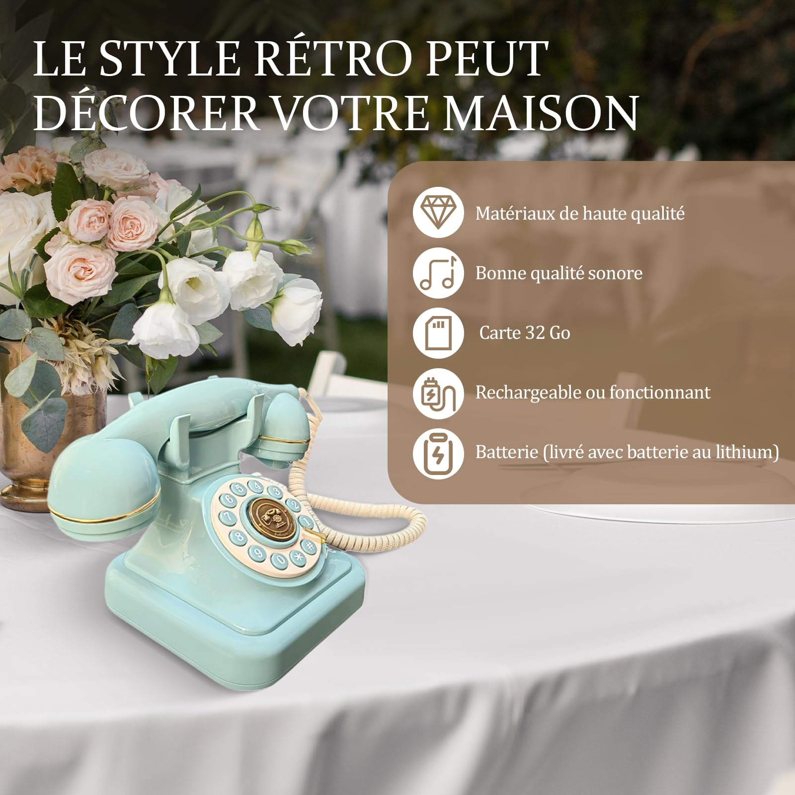 Milageto Livre d'or Audio, Style Rétro Livre d'or pour Téléphone, Livre d'or Mariage, Téléphone pour Livre d'or Anniversaire, Fêtes, Mariages, Confessions Bleu