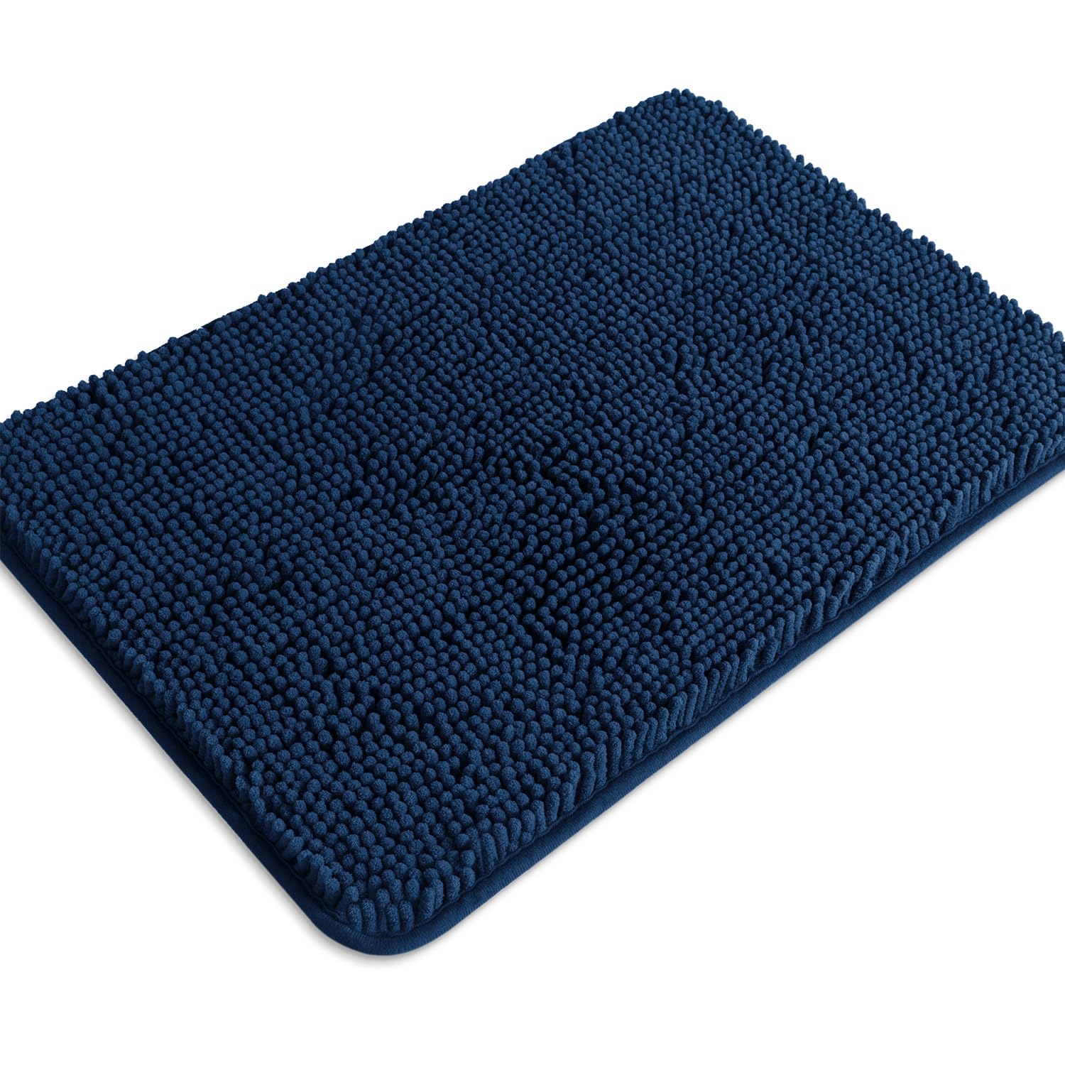 PureSwan Navy Blue Bathroom Rugs – Absorbent and Washable Bath Mat, Non-Slip, Thick Soft Chenille Bath Rugs for Bathroom Floor, Shower, Sink - 17" x
