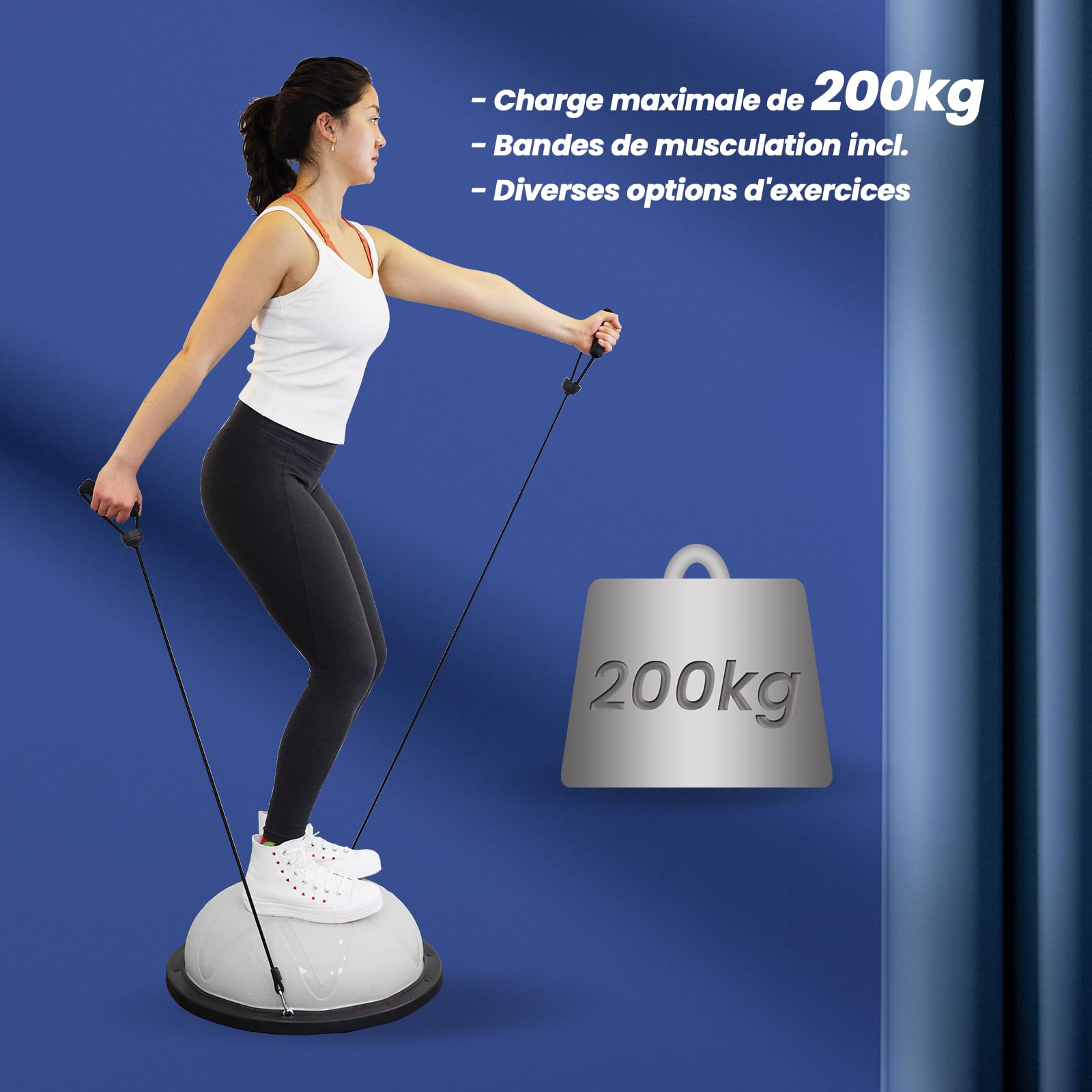 Ballon d'équilibre yoga 60 x 22 cm 200 kg demi-ballon gymnastique planche d'équilibre pompe bandes fitness