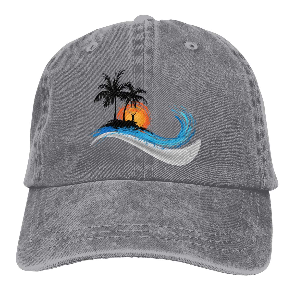 KamaplePalm Tree Baseball Caps Summer Aloha Beaches Outdoor Adjustable Denim Dad Hat