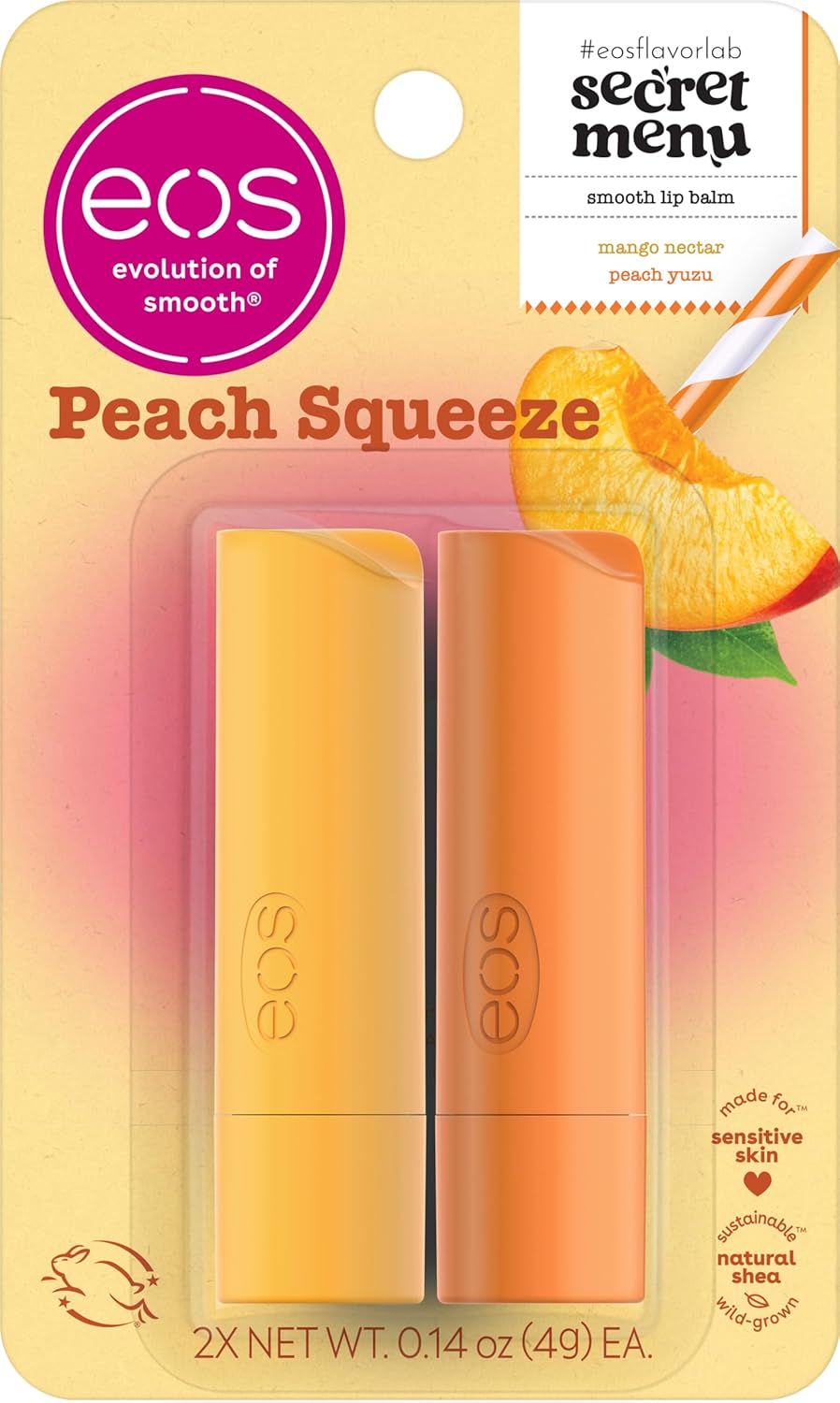 eos Flavor Lab Secret Menu Lip Balm - Peach Yuzu Limited-Edition Moisturizing Hydrating for Dry Lips Variety Pack