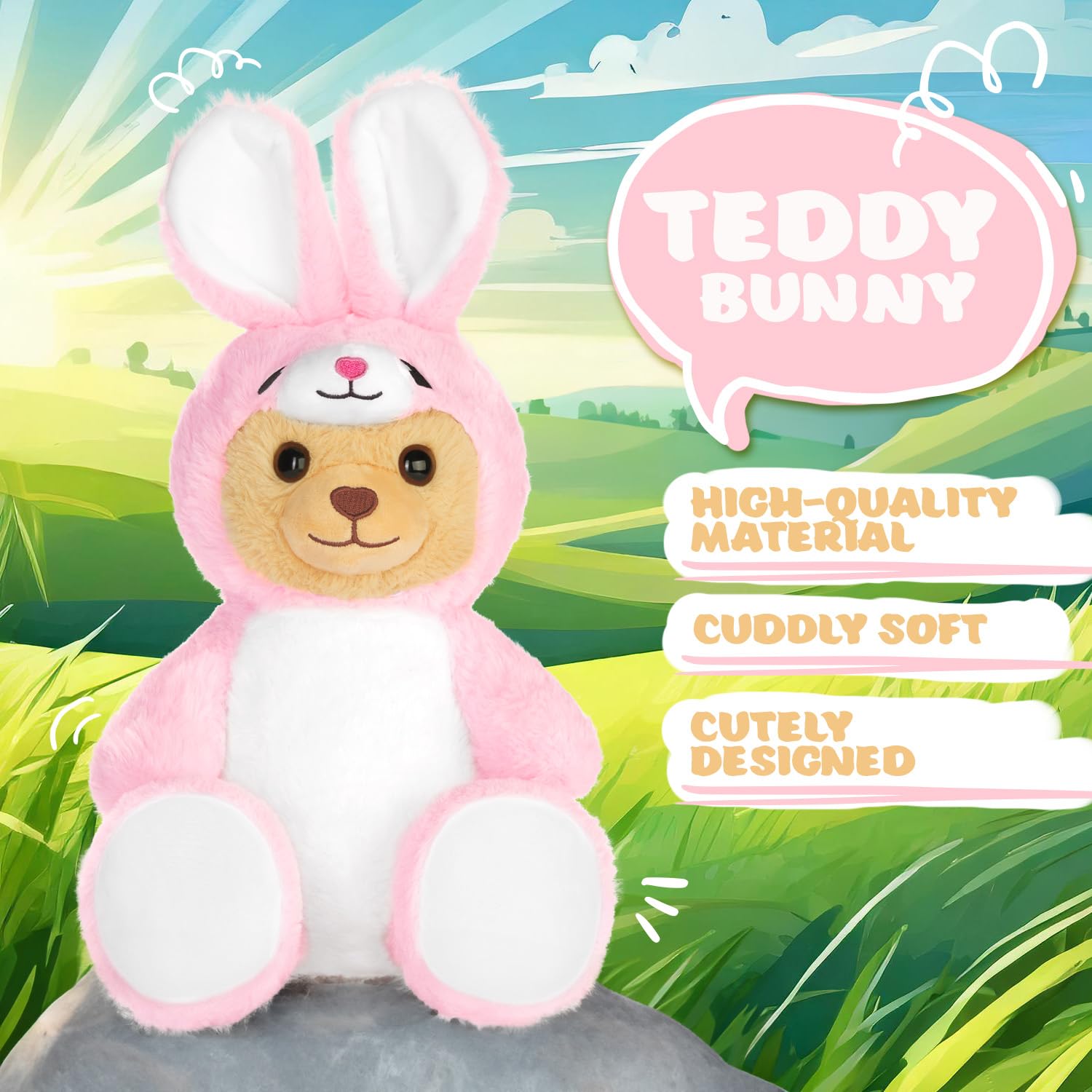BRUBIES Teddy Bunny, 10 inches (25 cm) Teddy Bear in Bunny Costume with Hood, Cuddly Toy for Cosy Adventures - Image 2