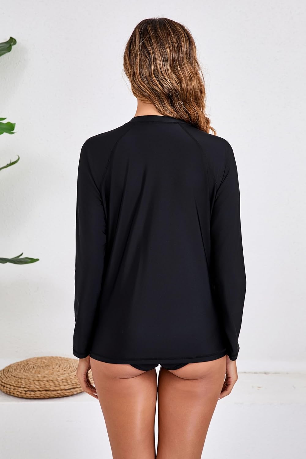 halcurt women's full zip long sleeve rash guard swim top with pockets upf50+ quick dry swimsuit black/hot pink medium