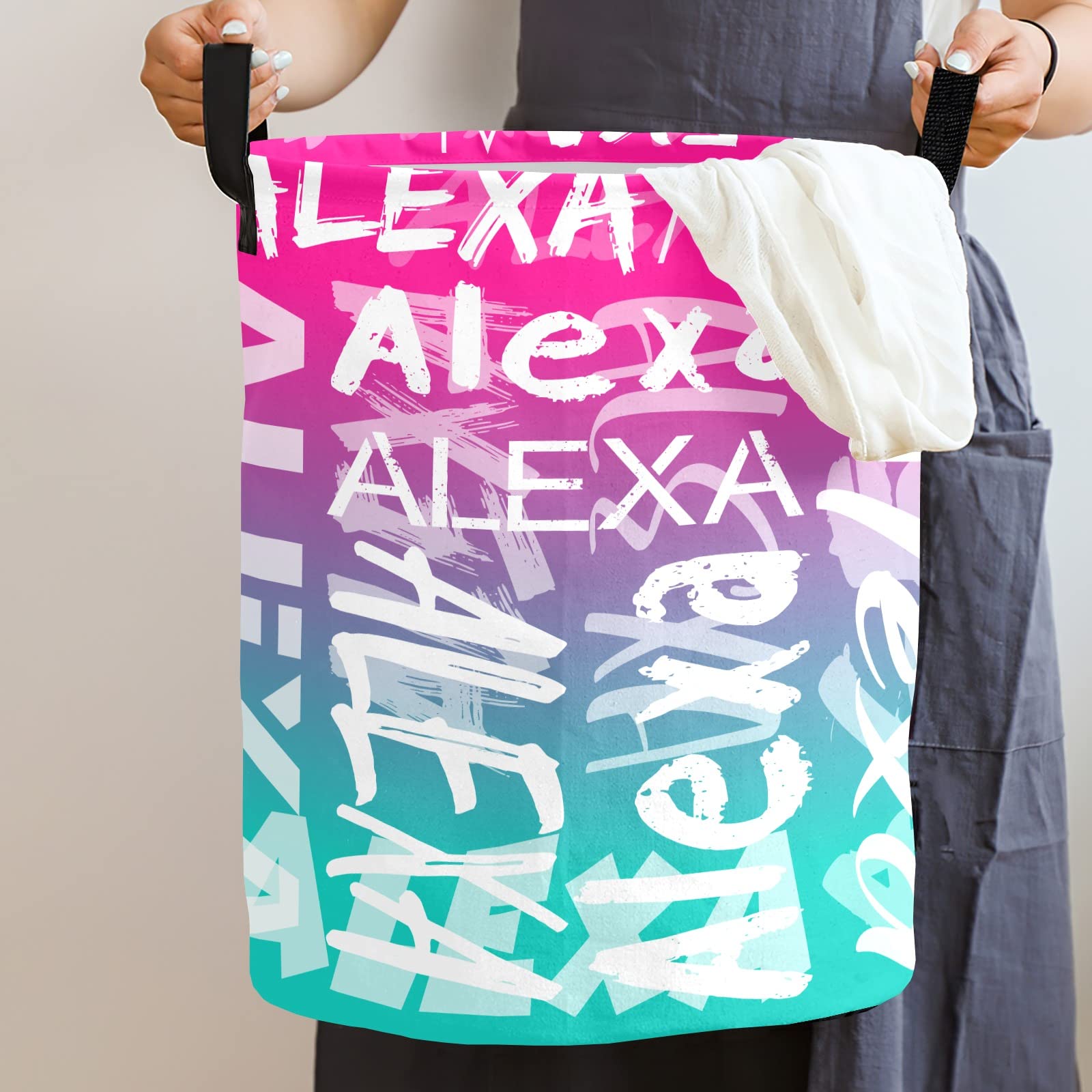 ZAACUSTOM Waterproof Custom Laundry Basket with Name, Collapsible Personalized Laundry Basket Hamper, Customized Dirty Clothes Hampers with Handles Toys Storage Baskets for Kids, Boys, Girls, 1 Pack