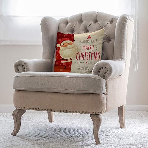 Miniatura 5 de Moslion Funda de almohada con cita de Papá Noel, Feliz Navidad, Feliz Año Nuevo, funda de almohada de 18 x 18 pulgadas, funda de almohada cuadrada