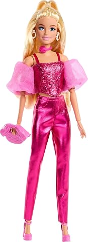 Barbie Deluxe Style Stil İkonu Metalik pembe korse-pantolon kombini ve aksesuarlarıyla sarı saçlı bebek (5), JFP40