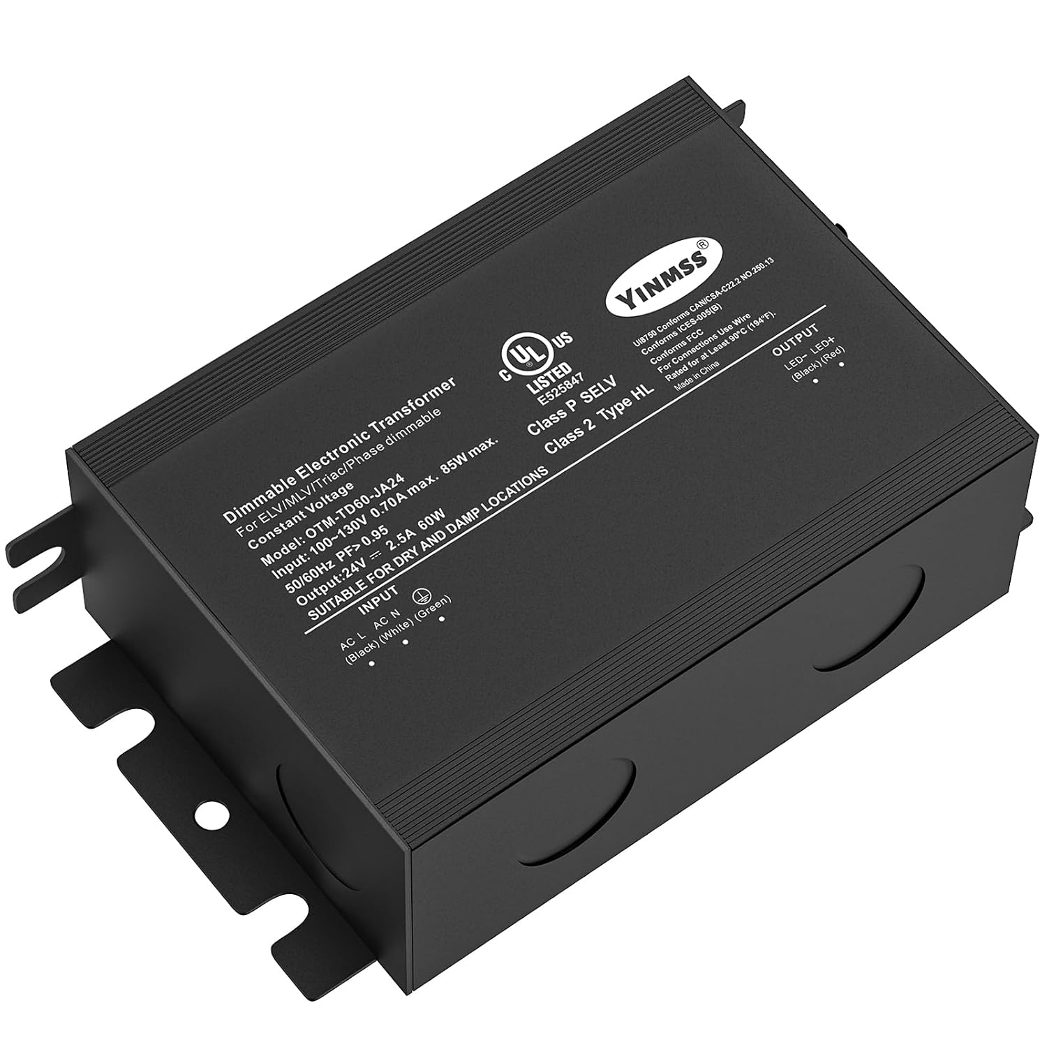 LED Driver 24V 60W DimmableTriac ELV/MLV LED Transformer Compatible with Lutron&Leviton Switches,for LED Strip Lights,Kitchen, Cabinet,UL&FCC-Listed