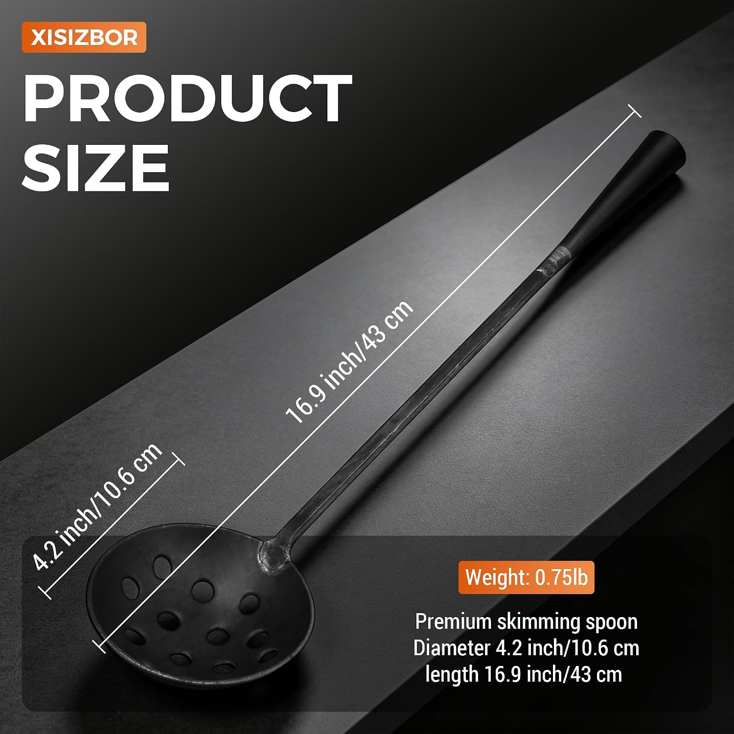 Casting Skimmer with Anti-Slip Gloves, 4.2" Perforated Steel Skimmer Ladle with 12" Handle for Zinc Alloy Metal Skimming, Foundry Dross Skimming Tool for Casting and Smelting