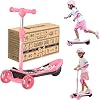 isinwheel 2-in-1 Electric Scooter for Kids Ages 3-12, 3 Wheel Electric Scooter with 2 Speeds, Surprise Gifts for Kids with Flashing LED Lights