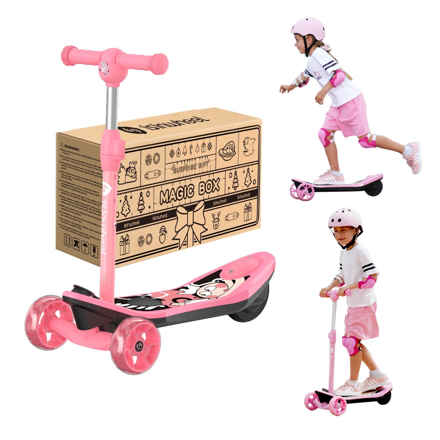 isinwheel Mini Pro Electric Scooter for Kids Ages 3-12, 2-Speed, 3-Wheel Electric Scooter, Gift for Boys/Girls, Electric Kick Scooter with Long Battery Life, Flashing LED Wheels, 3 Adjustable Height