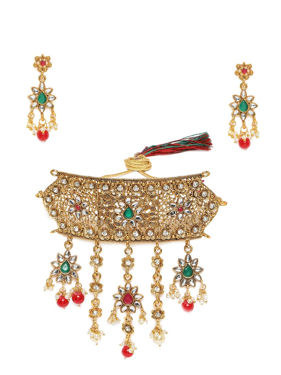 ZAVERI PEARLS Red & Green Stones Ethnic Choker Necklace & Earring Set For Women-ZPFK9783 (B08Q7J46QK) Amazon Price History, Amazon Price Tracker