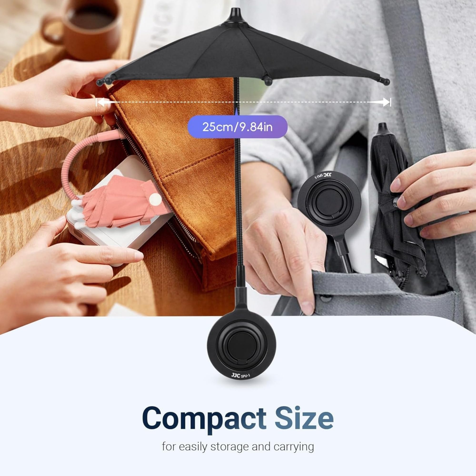 Kiorafoto Parapluie pour téléphone portable avec revêtement anti-UV noir, protection UV UPF 45+, pare-soleil pour téléphone portable pour iPhone17/16/15/14/13