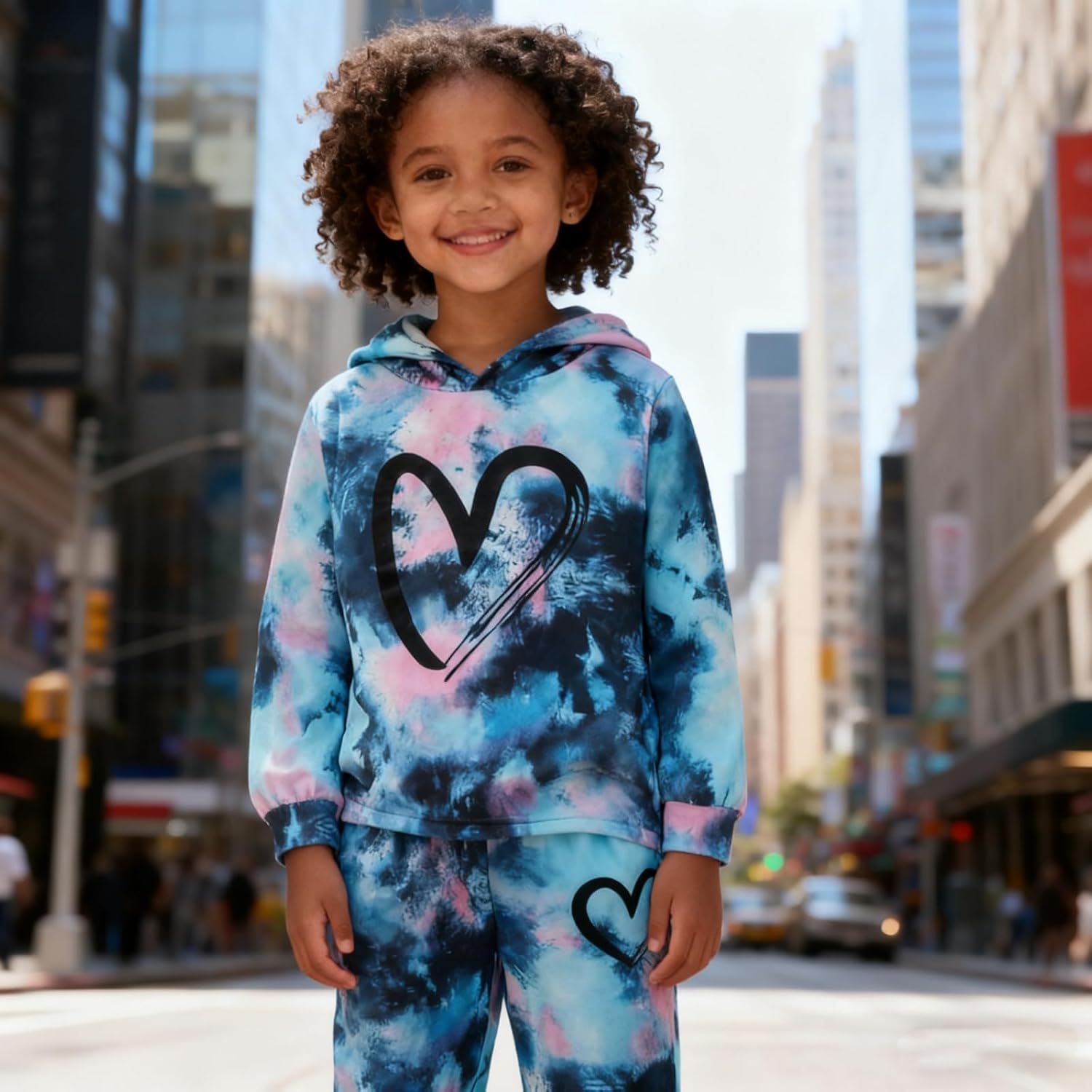 Toddler Baby Girls Clothes Long-sleeve Tie Dye Hoodie Pullover and Sweatpants Heart Print Hooded Outfits Set - Image 4