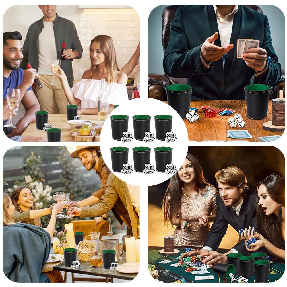 Juego de 6 cubiletes de Cuero con 5 Dados, cubiletes de Polipiel, Juego de cubiletes Forrados de Fieltro, Juego Schocken cubiletes de Cuero, Juego de cubiletes de Cuero