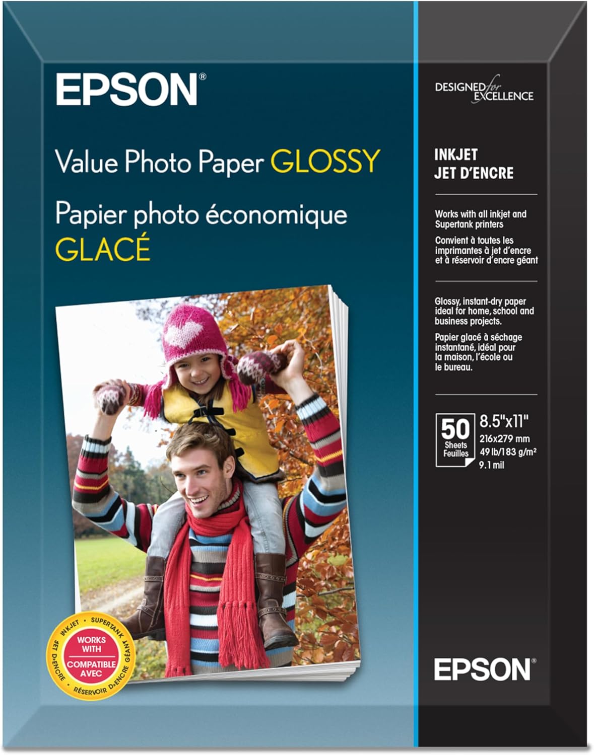 Epson Value Photo Paper Glossy, Letter, 50 Sheets (S400031)