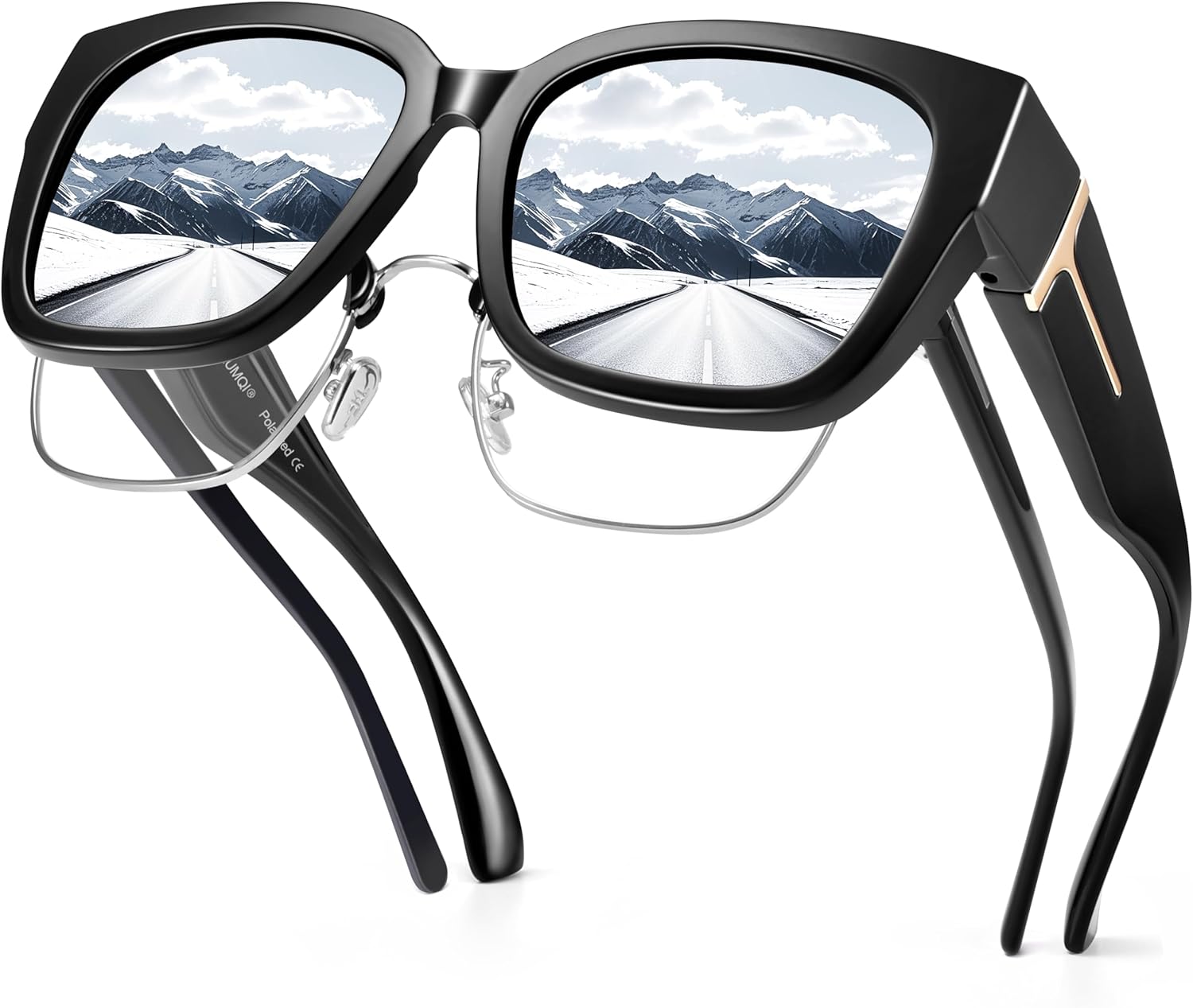 URUMQI Polarized Sunglasses Fit Over Glasses for Women, UV400 Protection Wrap-around Shades Trendy Oversized Square Lens