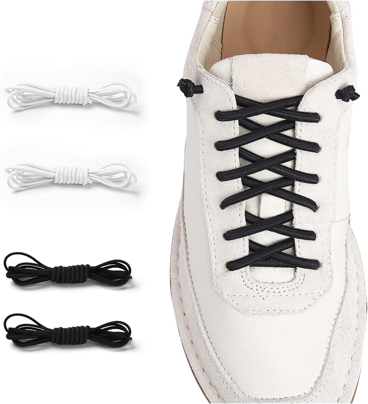 2 Pair Elastic No Tie Shoe Laces Tieless Shoelaces for Sneakers Shoes, One Size Fits All for Kids and Adults