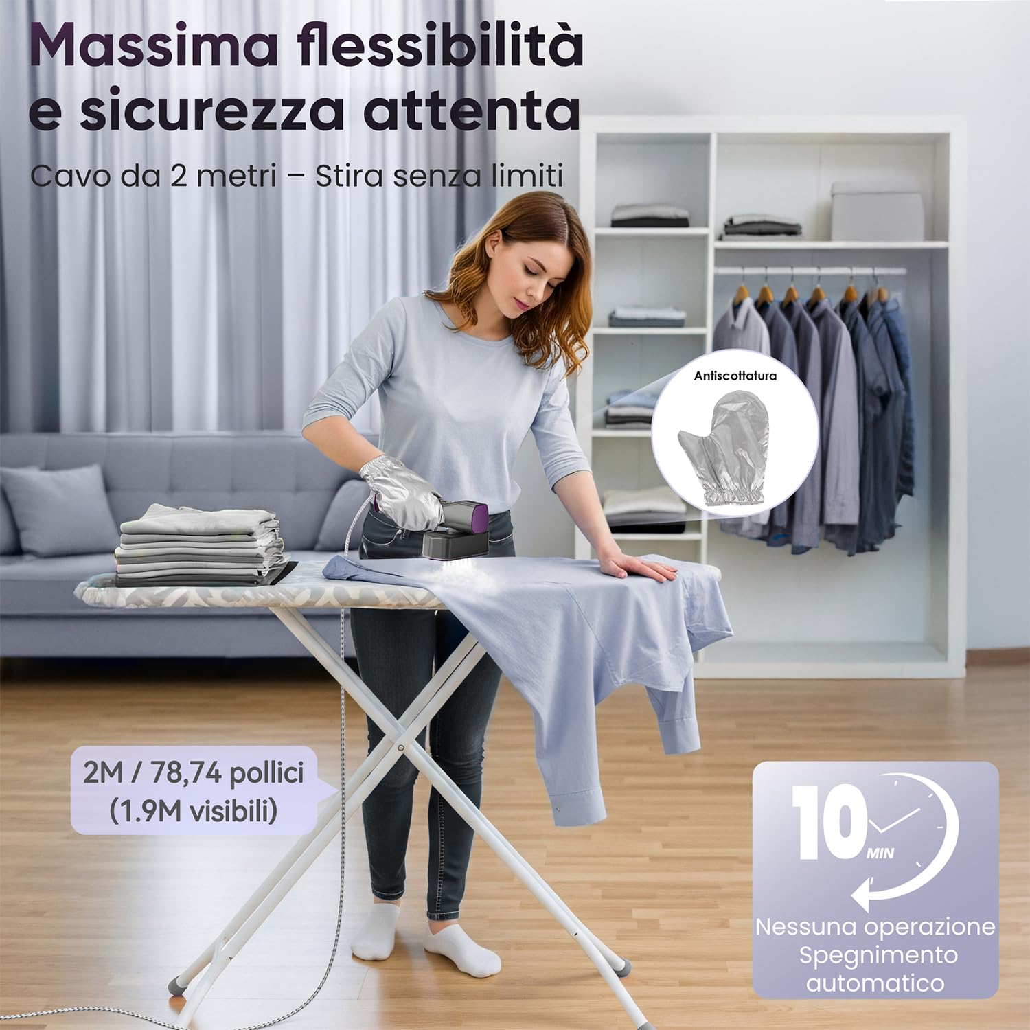 VIWAVE Ferro da Stiro Verticale 1200W Dual Voltage 100-240V 2-in-1 con 4 Modalità Display LED Portatile