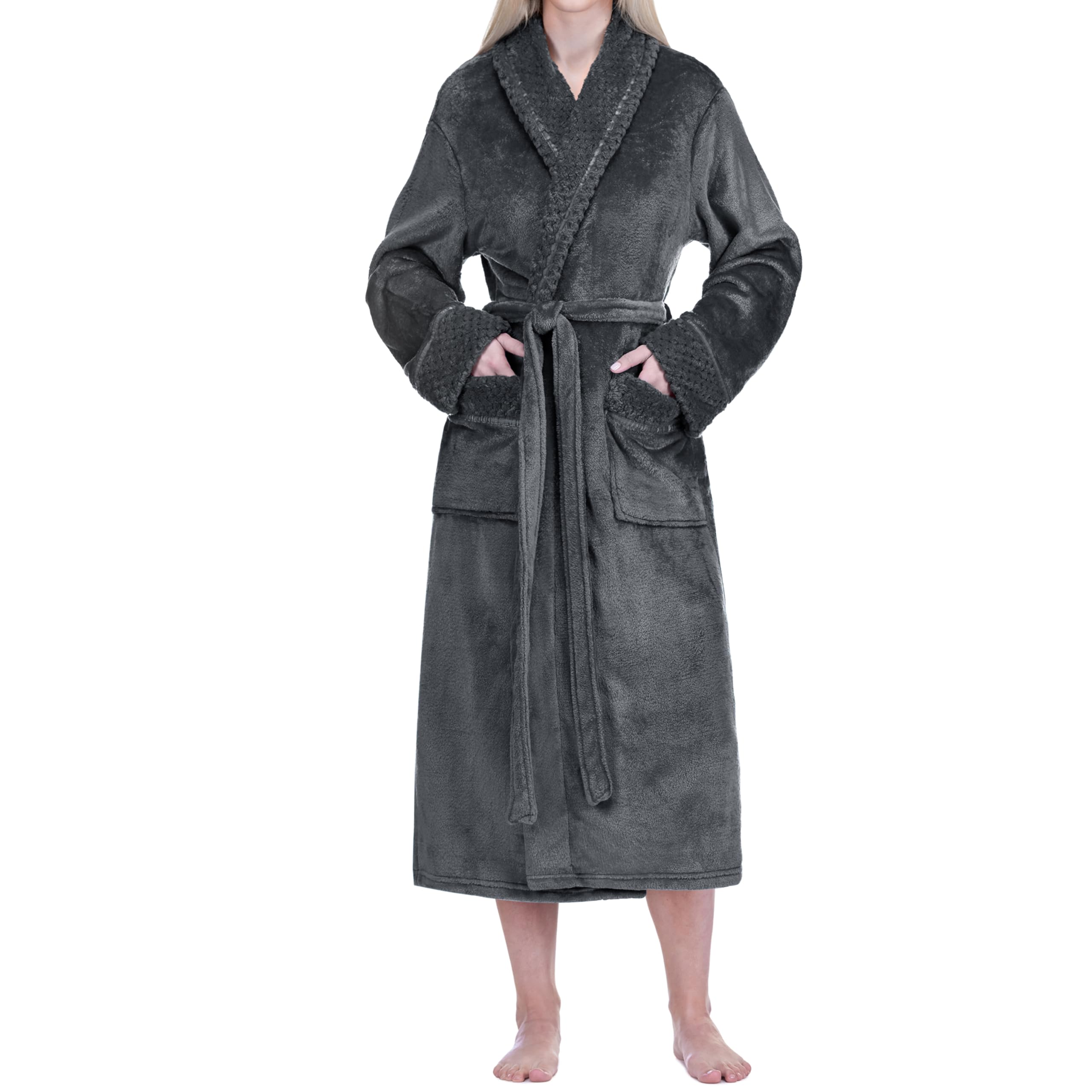 PAVILIA Soft Plush Women Fleece Robe Cozy Warm Bathrobe Fuzzy Female Long Spa Robe