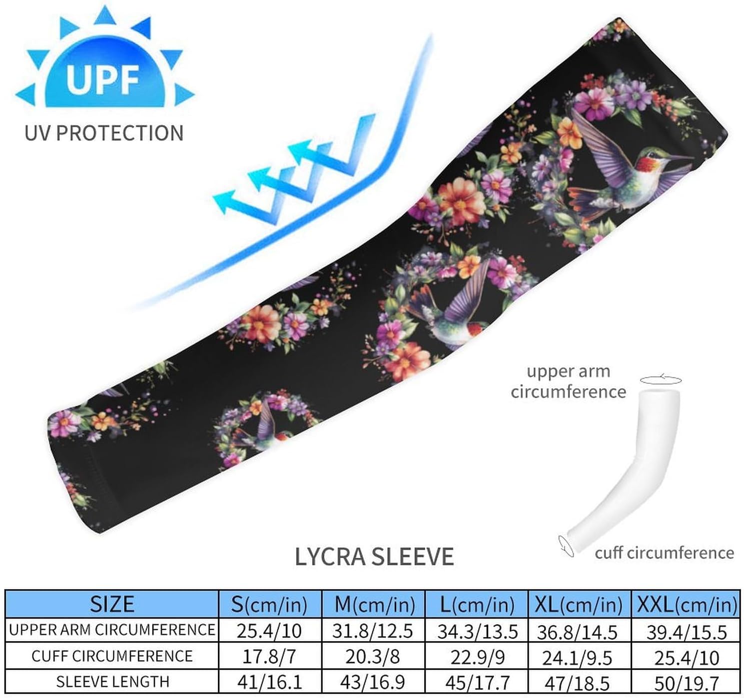 Hummingbird Bird Wreath Arm Sleeves Cooling Sun Protection Sports Compression for Golf Basketball