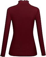 Vista 2 de Lightweight Ruffle Mock Neck Tops Ribbed Lettuce Trim Soft Base Layer for Women
