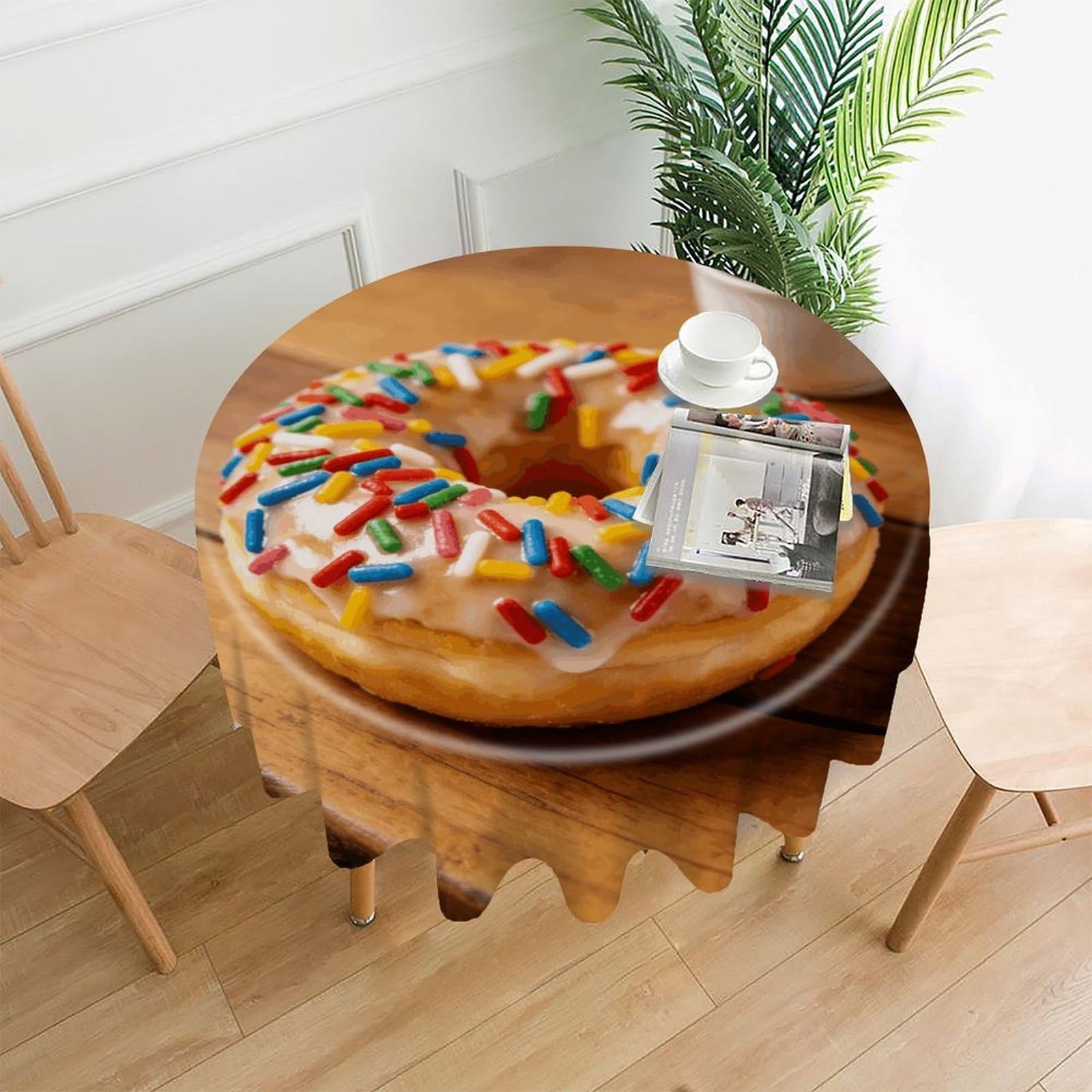 LZQPOEAS Doughnut Tablecloth Easy to Clean Polyester Round Table Cover Washable Round Table Cloth Wrinkle-Free Circle Decoration Tablecloth for Kitchen and Dining Room 60"