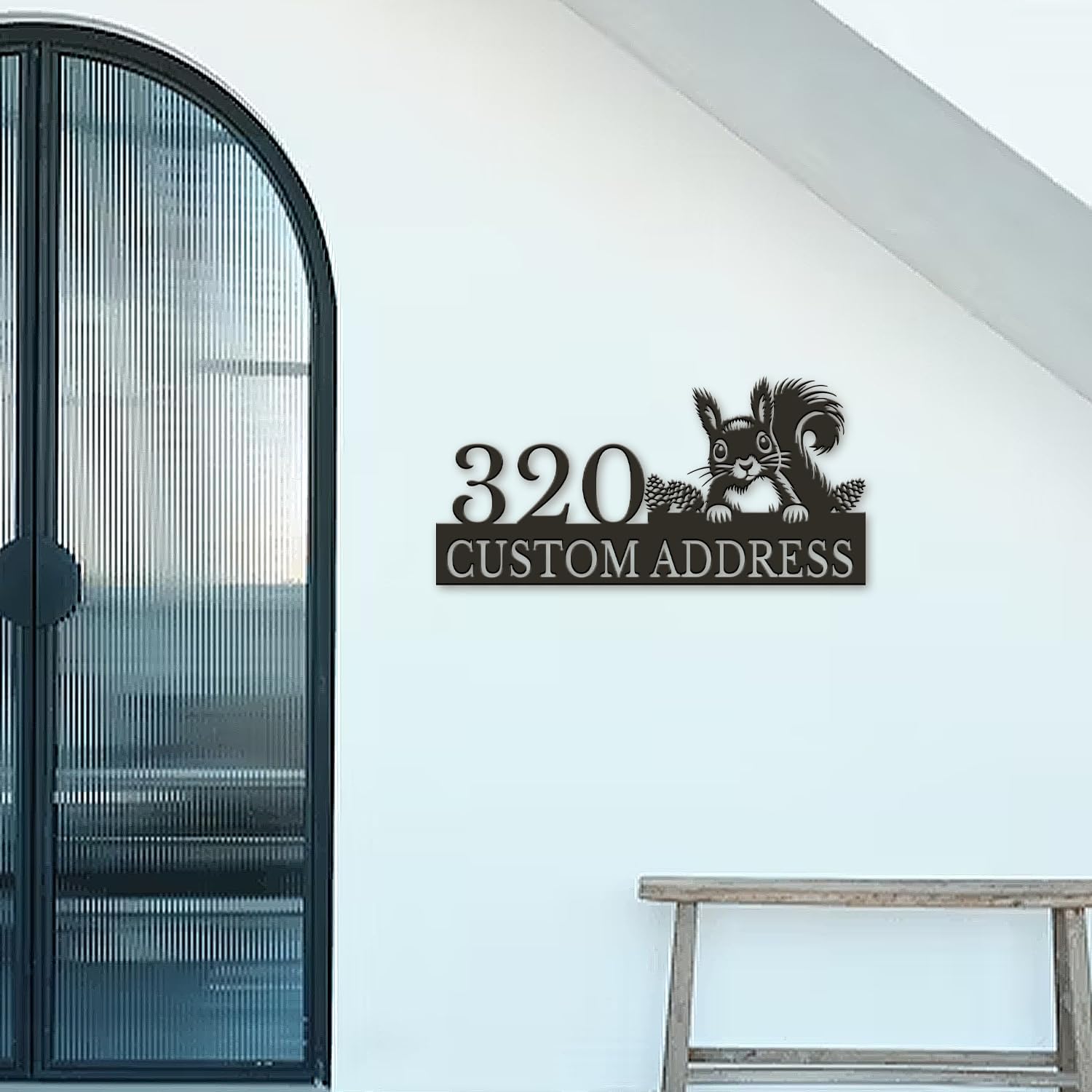 Custom Squirrel Address Plaque, Personalized Outdoor House Numbers Sign, Animal Themed Black Metal Wall Art for Garden Yard Front Door Patio Decor, Home Office Decor (Style-1)