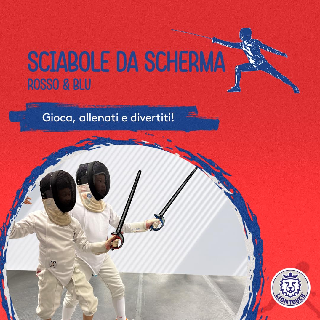 Liontouch - 2 Sciabole da Scherma Blu/Rossa |per Ragazzi/e da 3 + | Giocattolo in Gommapiuma, Design Realistico | Introduzione Sicura Divertente alla Scherma e Arma da Pratica per Giovani Schermidori