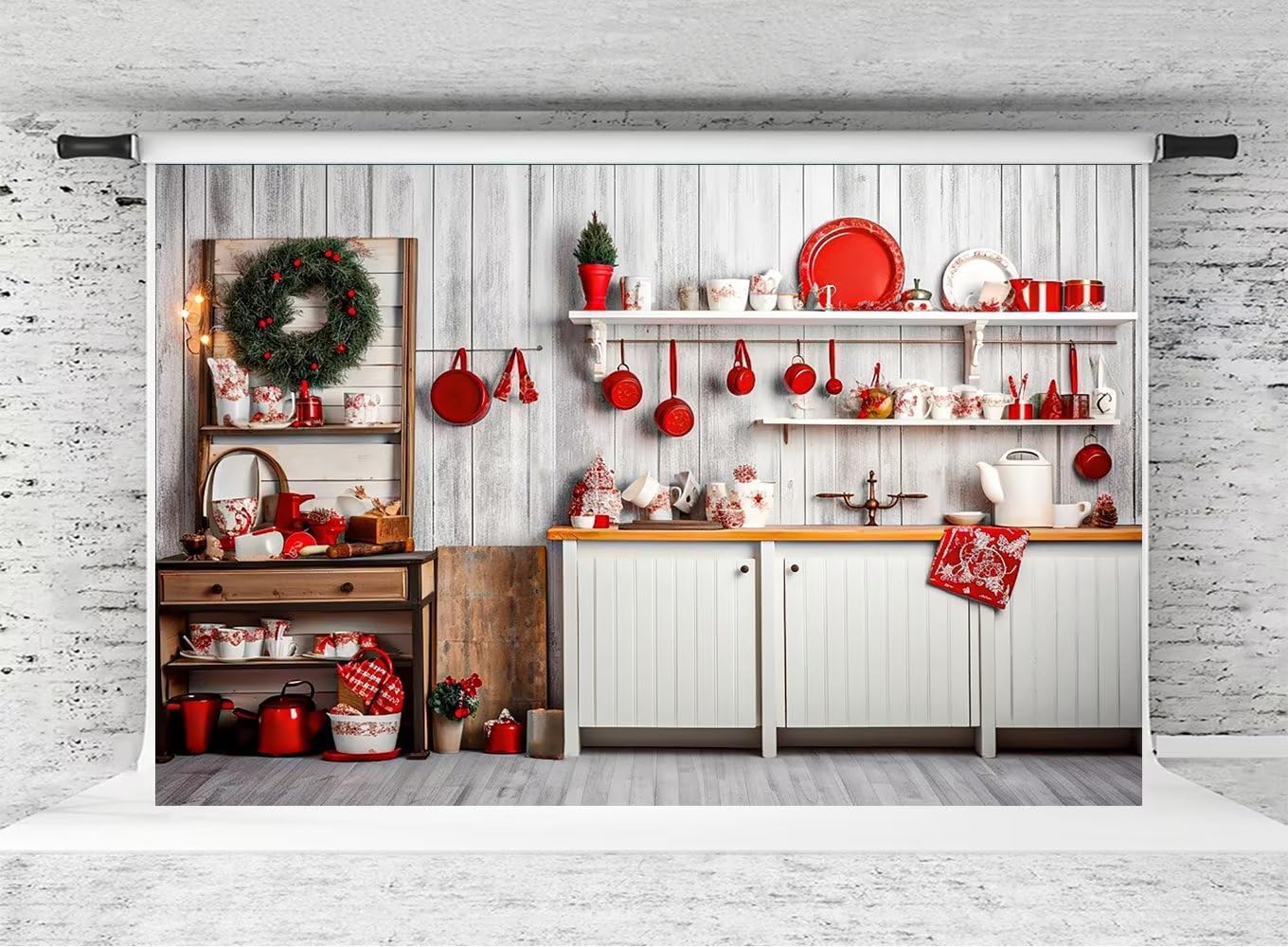 Christmas Kitchen Phto Backdrop, Kate Christmas Photography Backdrop New Year Banner for Famliy Kids Photo, 10x6.5ft