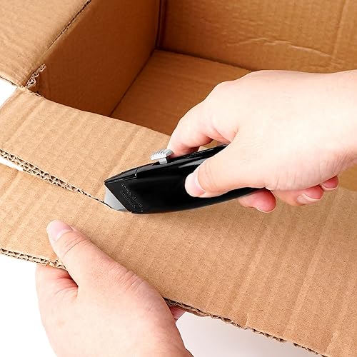 Miniatura 6 de Paquete de 2 cortadores retráctiles para cuchillos, retráctiles de aluminio resistente, para cartón, cajas y cartones (negro)