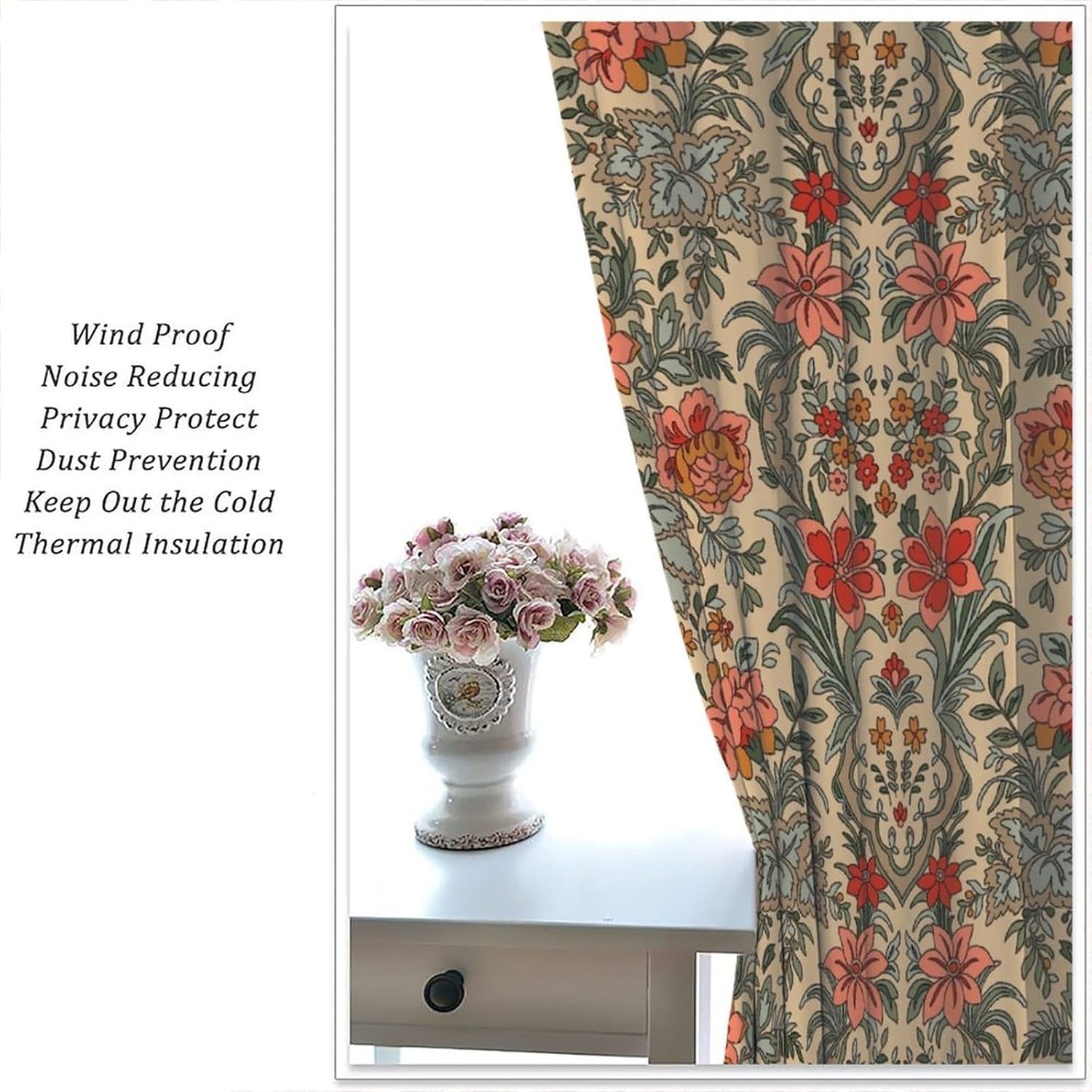 Vintage William Morris Curtains Retro Plant Nature Floral Print Rustic Style Window Treatment for Bedroom Living Room Kitchen Decor Window Drapes 42" W X 54" L