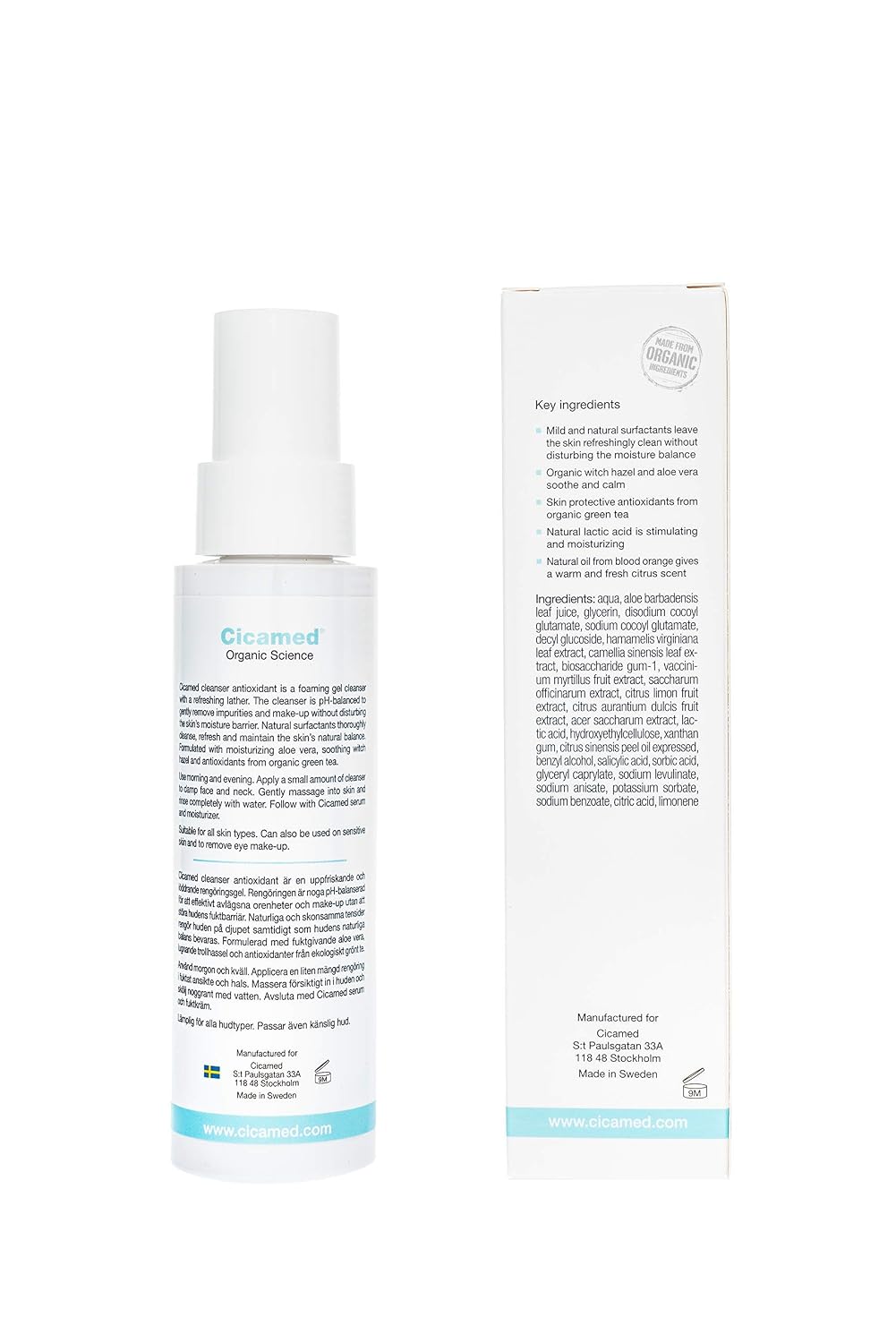 Cicamed Antioxidant Foaming Facial Cleanser & Cleansing Gel - pH-Balanced Face Wash with Aloe Vera & Witch Hazel - Gentle Makeup Remover for Sensitive Skin - Made in Sweden – 5.1 fl. oz. (150 ml)