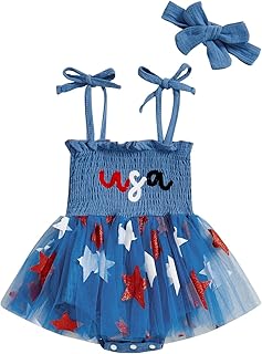 Fourth of July Baby Girl Outfit USA Bubble Romper Tutu Dress Skirts Toddler Infant My First 4th of July Outfits Clothes - Buy now