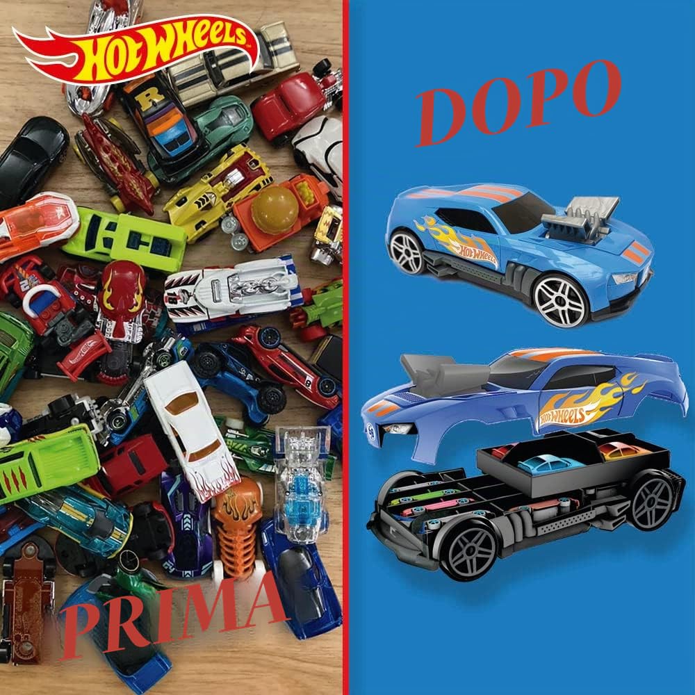 Hot Wheels Car Storage 2 in 1 Race N' Haul free wheel Case con manico retrattile – memorizza fino a 15 auto (auto non incluse)