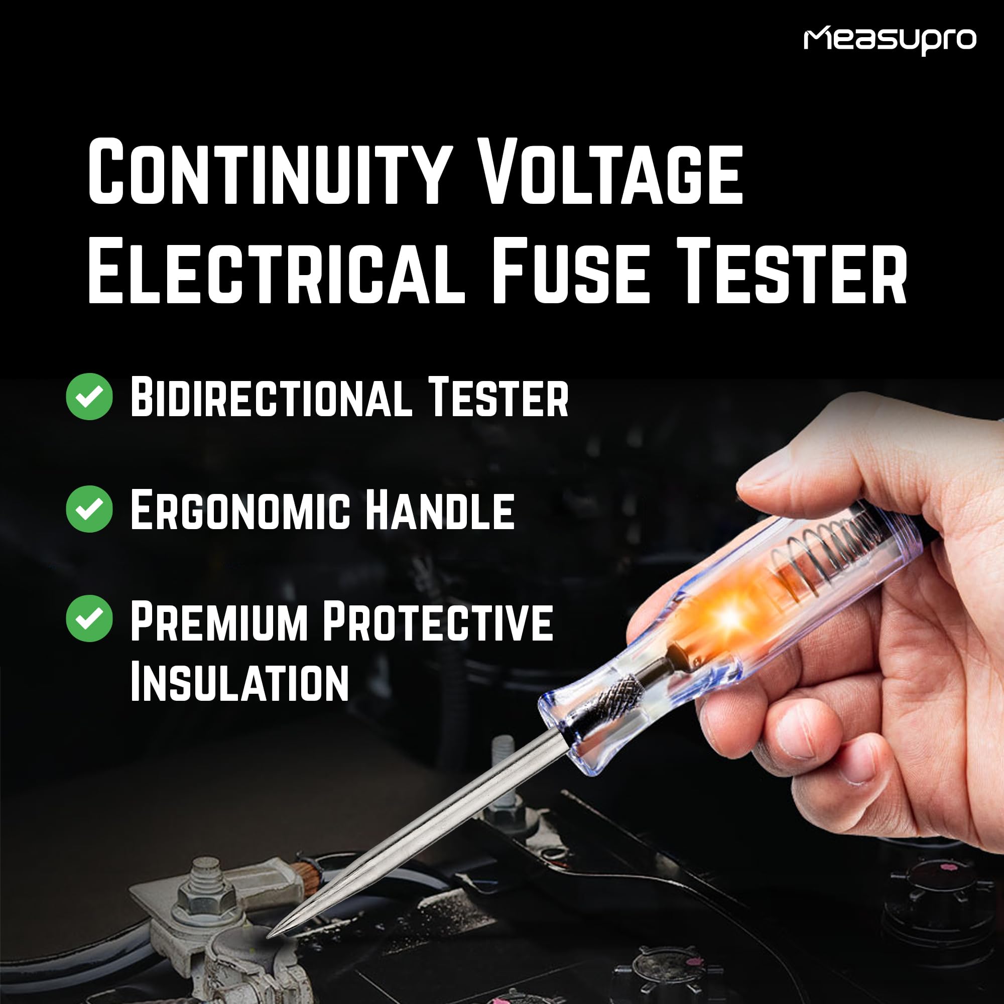 MeasuPro Voltage Continuity & Current Tester 54inch 4.5feet 1PK 6-12 V DC 24 V AC Tester Car Electric Test Pen Heavy Duty Light Fuse Tester Automotive Circuit Tester Vehicle Circuits Low DC Voltage