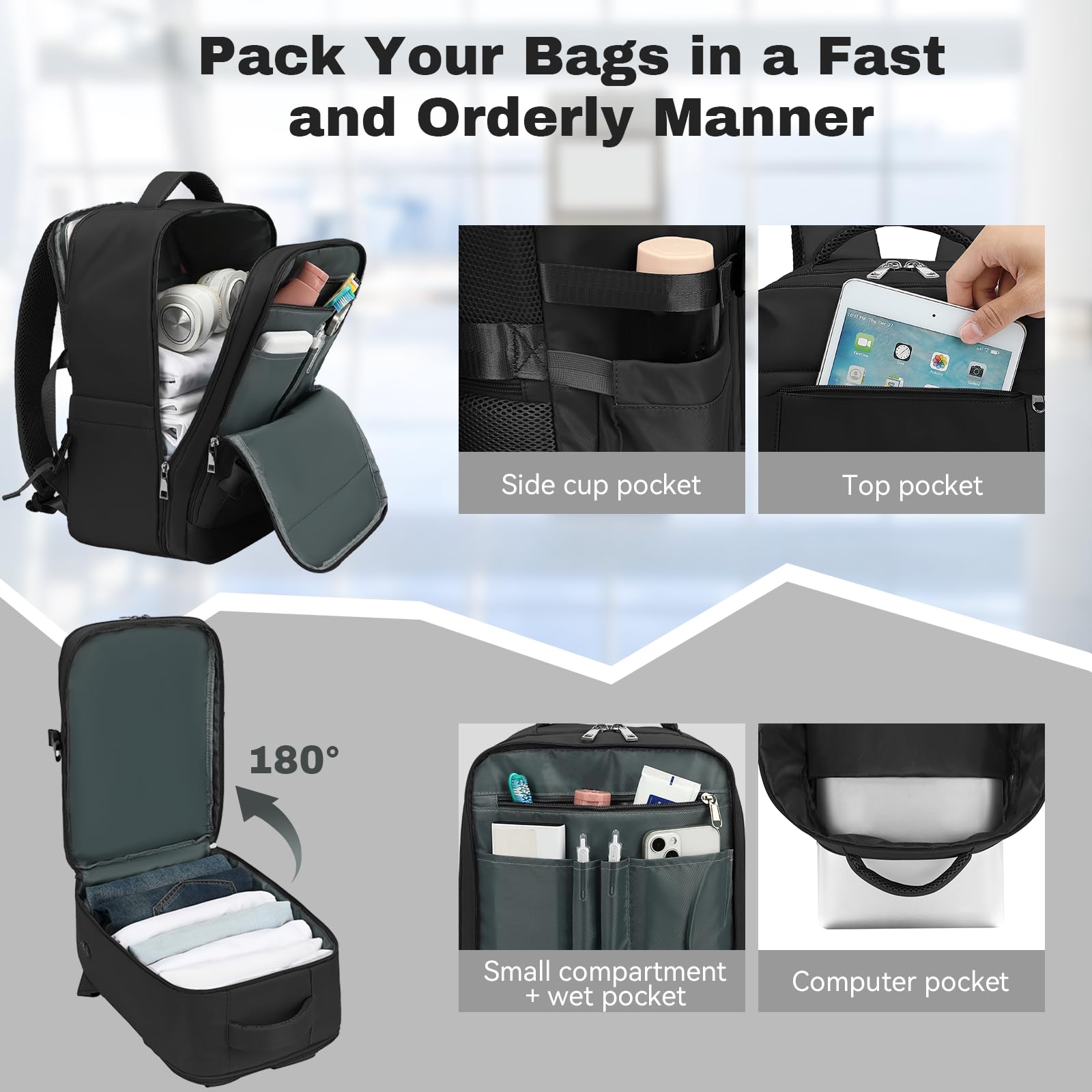 Xkdoai Zaino per Ryanair 40x20x25 Zaino da Viaggio Aereo Bagaglio a Mano Borsa da Viaggio Zaini per Ryanair 40x20x25 Tasca Antifurto Scomparto Separato per Laptop da 14 Pollici