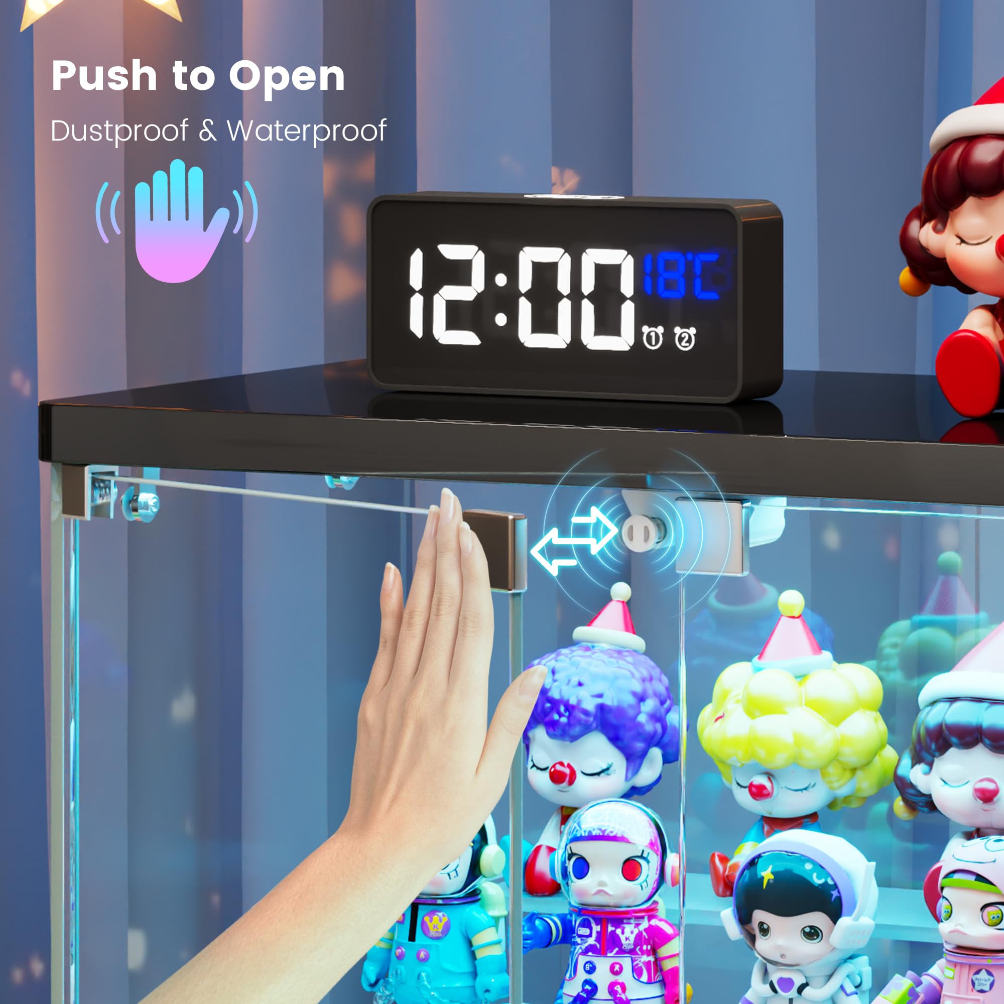 Vlsrka Vitrine en Verre avec éclairage LED et Portes vitrées, pour Figurines et Objets de Collection, Petite vitrine à Deux étages équipée d'un détecteur de Mouvement, Blanc