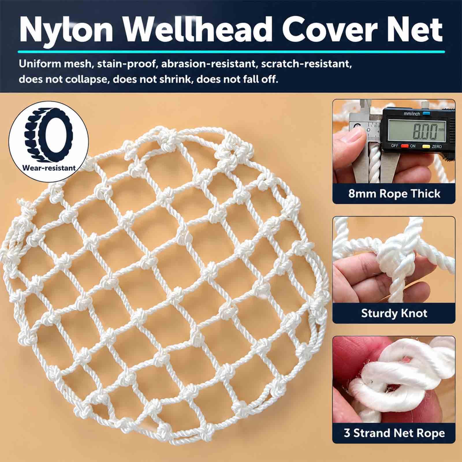 Rete Sicurezza per Copertura Scarico, Rete anticaduta Nylon Resistente per tombini, fognature e pozzetti d'ispezione con Ganci ad espansione Inox,Dia 78cm/30.7in | 1