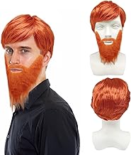 UILYNIU 2 Pieces Men's Wig with Fake Beard Wig Ginger Accessories for Boyband Rock Punk Orange Men 60s 70s 80s