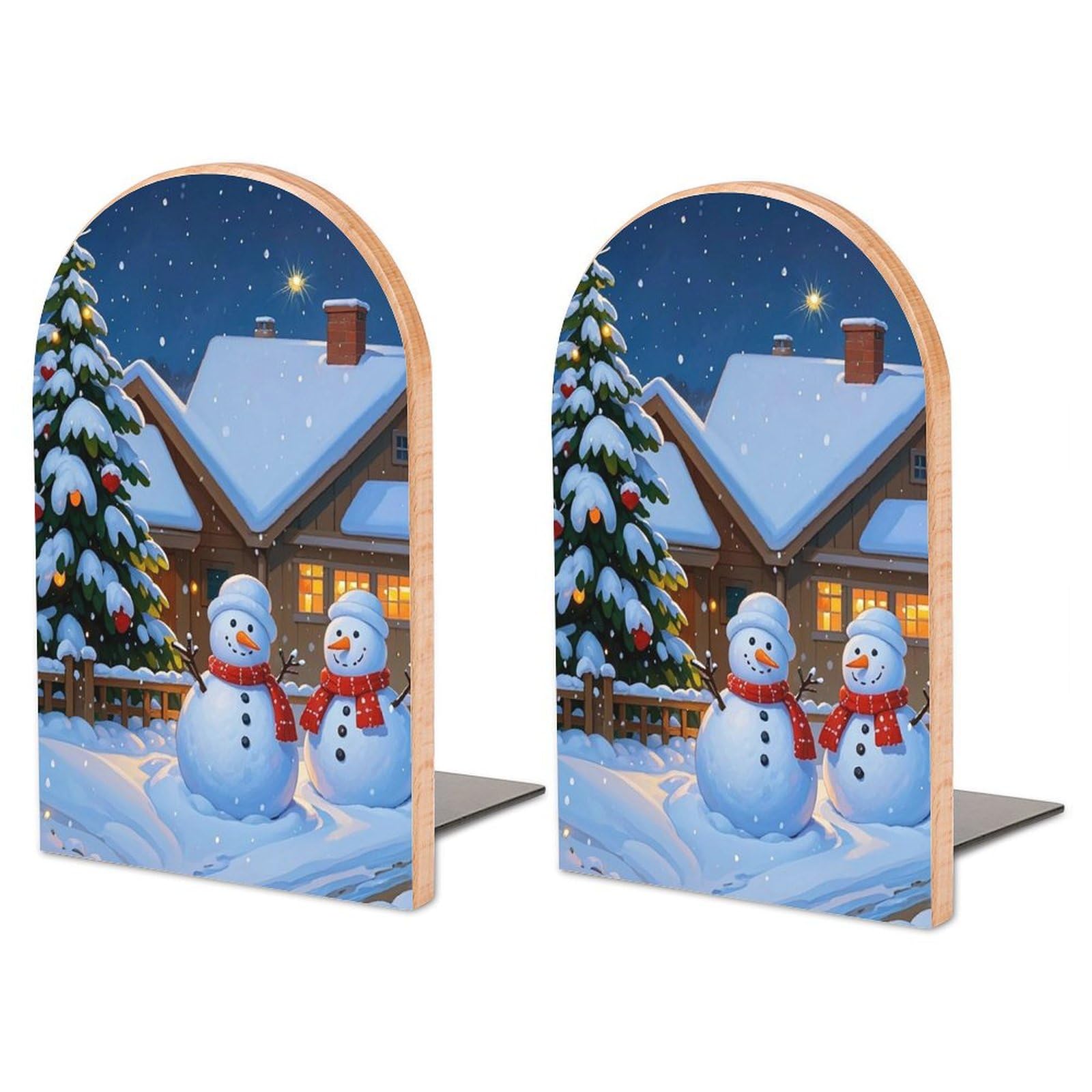 Serre-livres réglables bois de hêtre motif bonshommes de neige déco maison et bureau