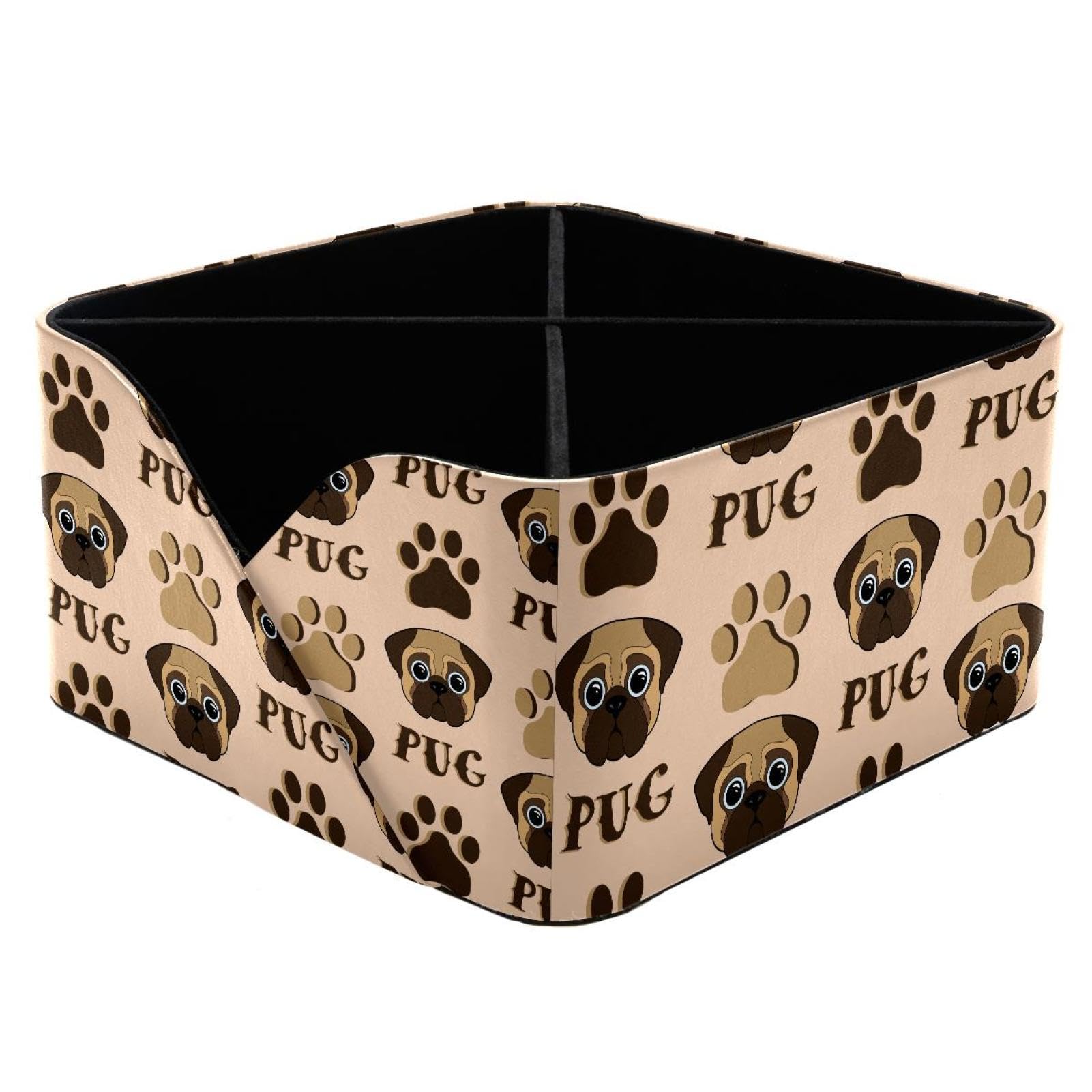 KengjuTesu Pug Puppy and Dog Paws Desktop Organizer Pen Holder, Rectangular Pencil Cup for Office, Study and Makeup Stations