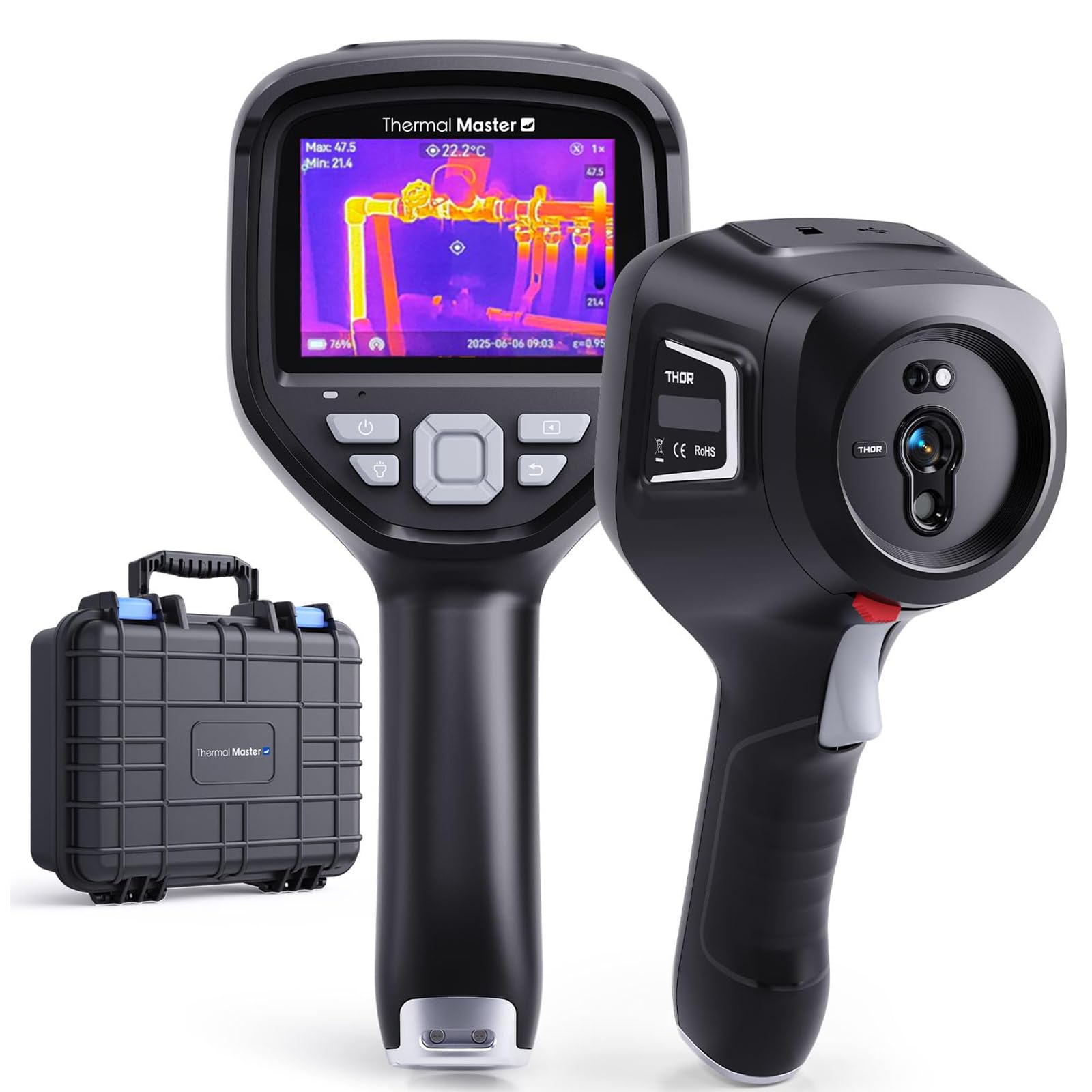 Termocamera Telecamera a Infrarossi Super Risoluzione 512 x 384 Schermo IPS da 3,5 Pollici per ispezioni industriali -20 °C a 550 °C, con analisi professionale tramite software per PC (Thor002 Nero)