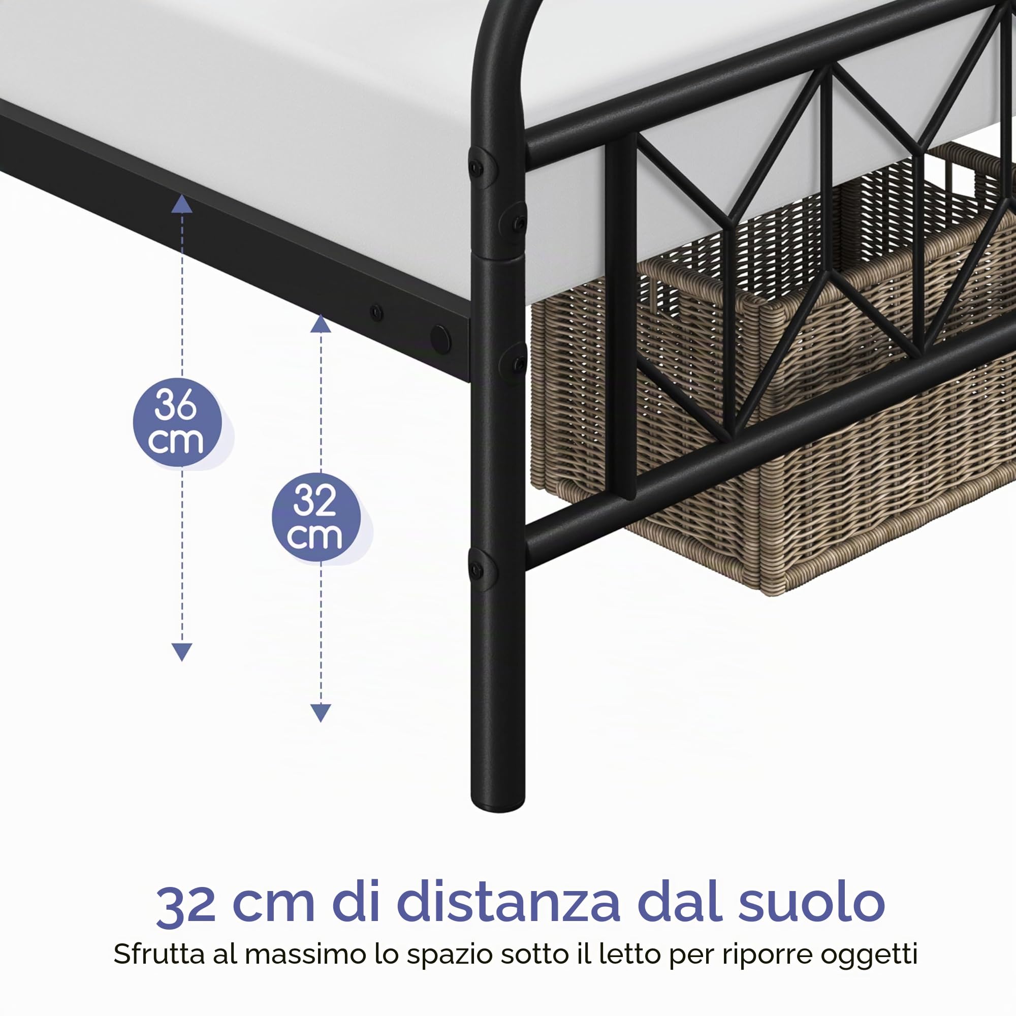 Yaheetech Struttura Letto Singolo in Ferro Battuto a Doghe Testiera a Rombi 90 x 200 cm in Metallo Camera Nero