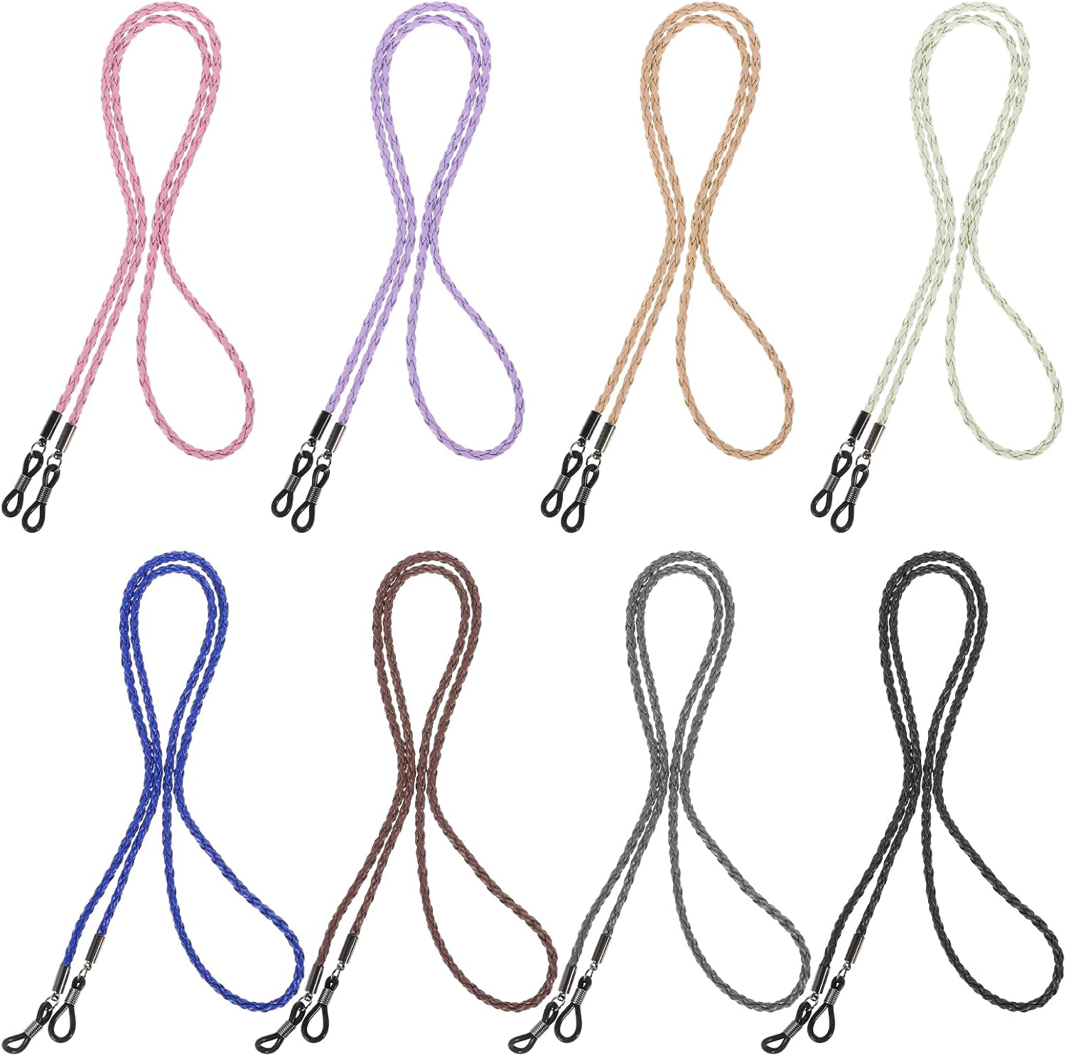 Ptwola Eyeglass Strap 8 Pcs Leather Eyeglass Chains Eye Glasses Holders Around Neck Eyewear Retainer for Men Women Multicolor